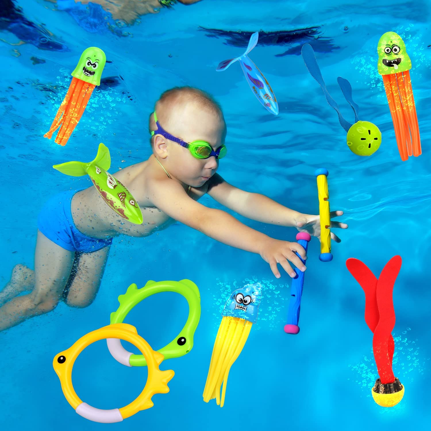 Fidtoy Pool Dive Toy Set for Kids 4-8 Treasure Hunt Game