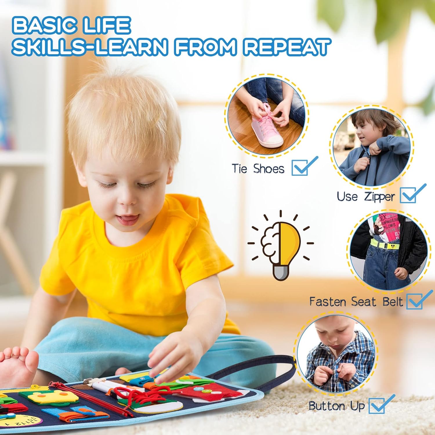 MAMPO Busy Board Juguetes Montessori para Niños de 1 2 3 4 Años, Juguete de Viaje para Niños Pequeños para Aprender Habilidades Básicas con Alfabeto y Juegos de Emparejamiento, Busy Board Portátil Temática de Animales 16 en 1