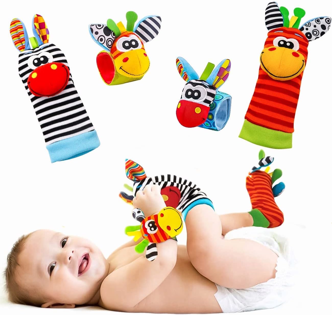 Fidtoy Hochet pour poignet et pied de bébé – Chaussettes et hochets de poignet sensoriels pour nouveau-né de 0 à 12 mois