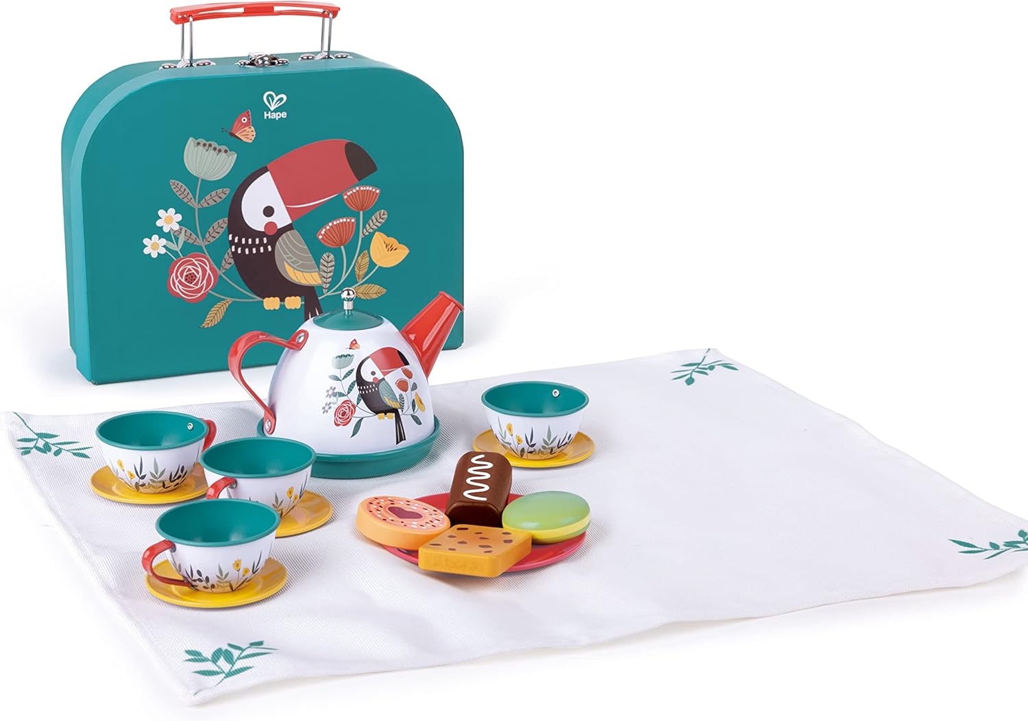 Fidtoy Pretend Play Tea Set Picnic Toy with Teapot Cups and Cookies