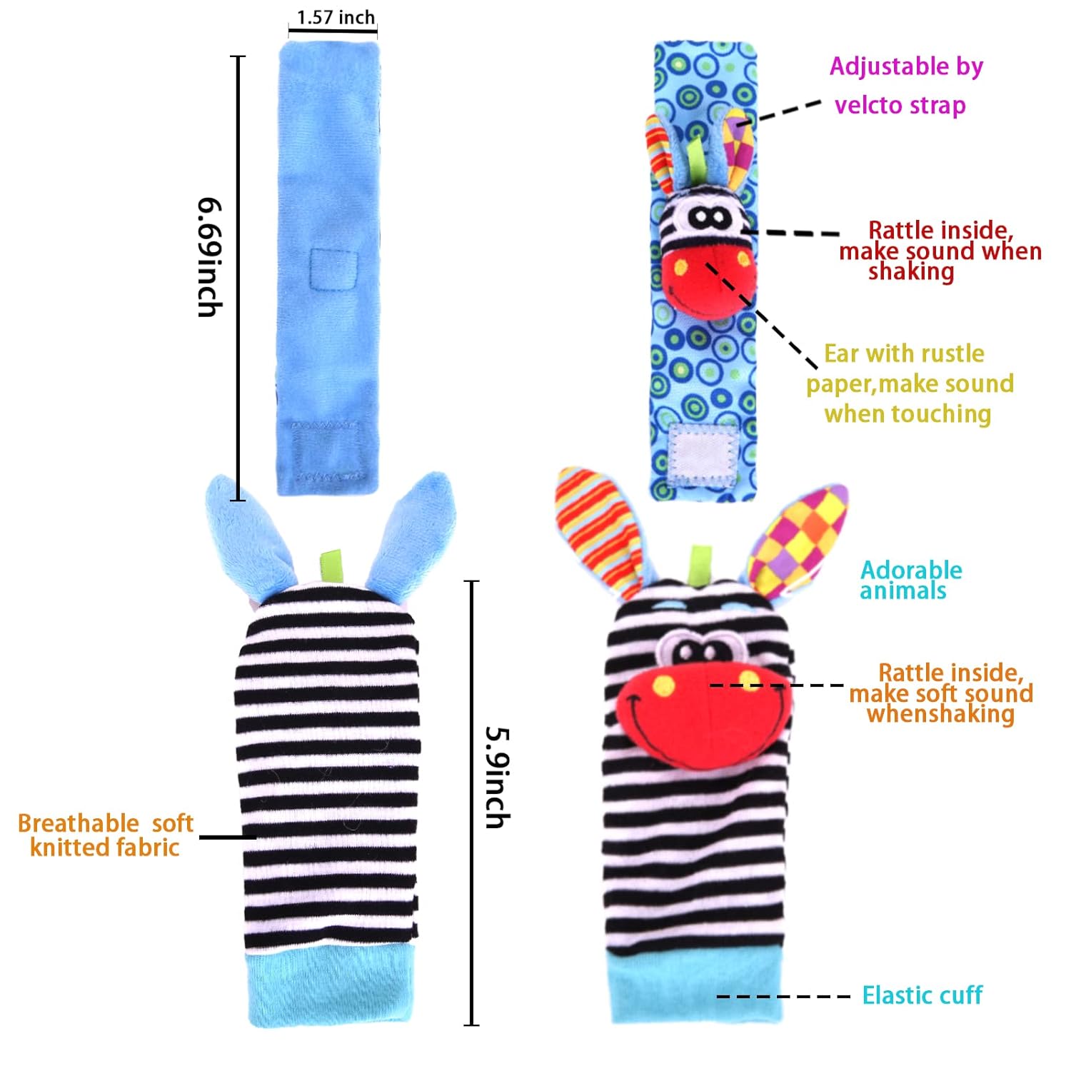 Fidtoy Baby Wrist and Foot Rattle Toy Set – Newborn Sensory Development Socks and Wrist Rattles for Infants 0-12 Months