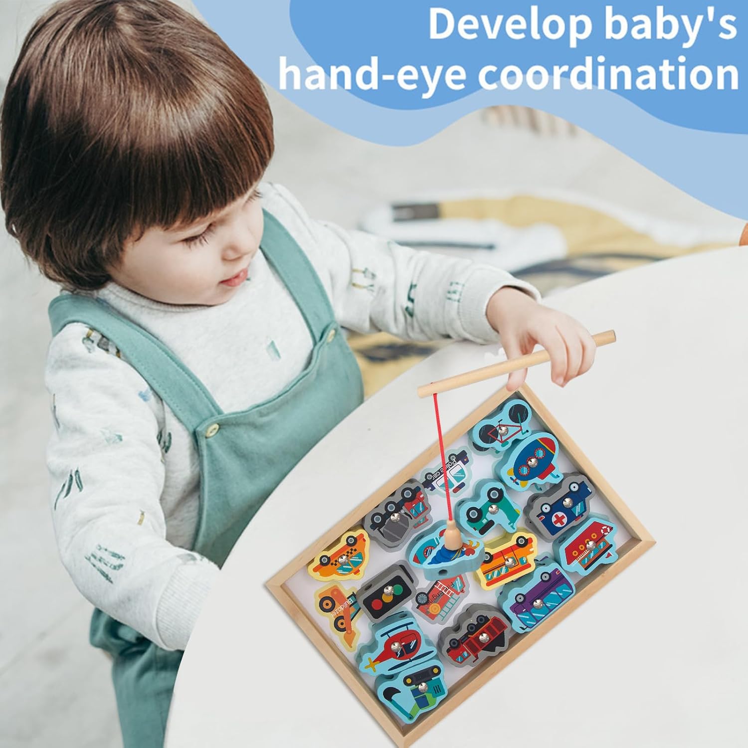 Juguetes de pesca de madera, juegos de pesca magnéticos con diseño vívido y aptos para niños - Juego de pesca para niños pequeños, juguetes de pesca magnéticos, regalo para niños