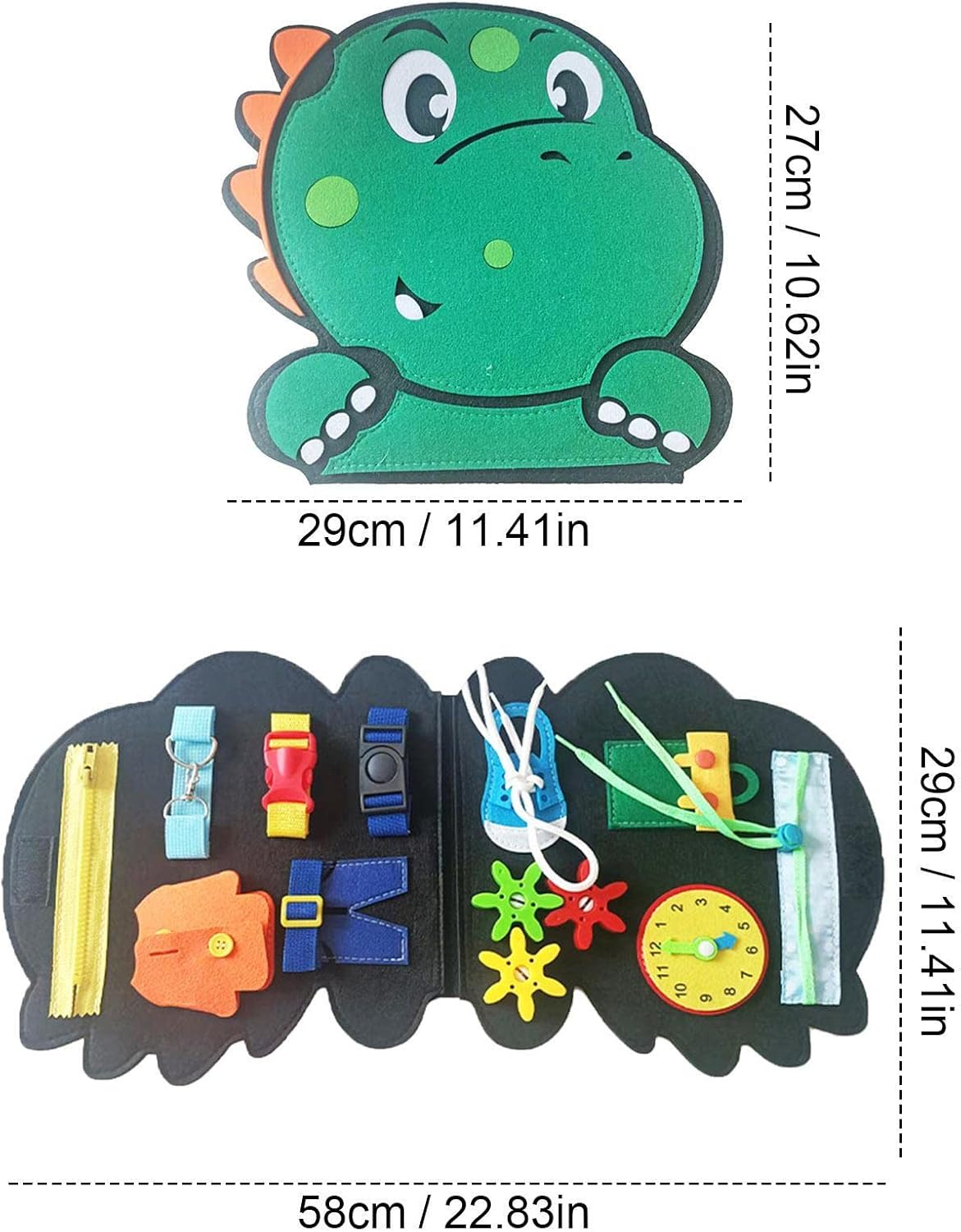 Libro de fieltro silencioso - Libro ocupado preescolar de dinosaurio de fieltro para niños pequeños | Carpeta de actividades de aprendizaje preescolar para niños pequeños y libro de juguetes de Fiaoen