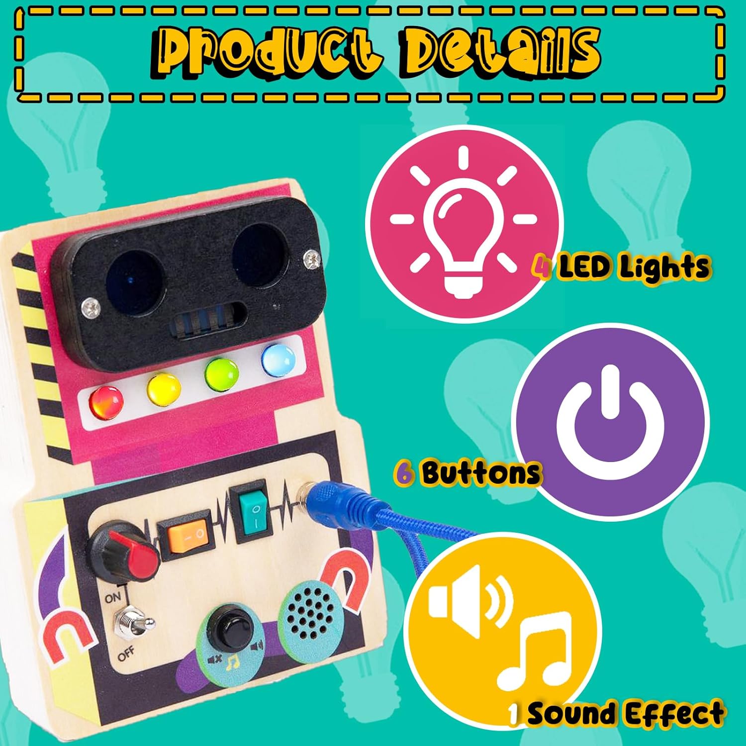 TEUVO Montessori Juguetes Robot Busy Board Juguetes para niños pequeños de 1 2 3 4 5 6 años, Juguetes educativos sensoriales con interruptor de luz para viajar, Regalos para niños y niñas en Navidad, Cumpleaños y Días Festivos