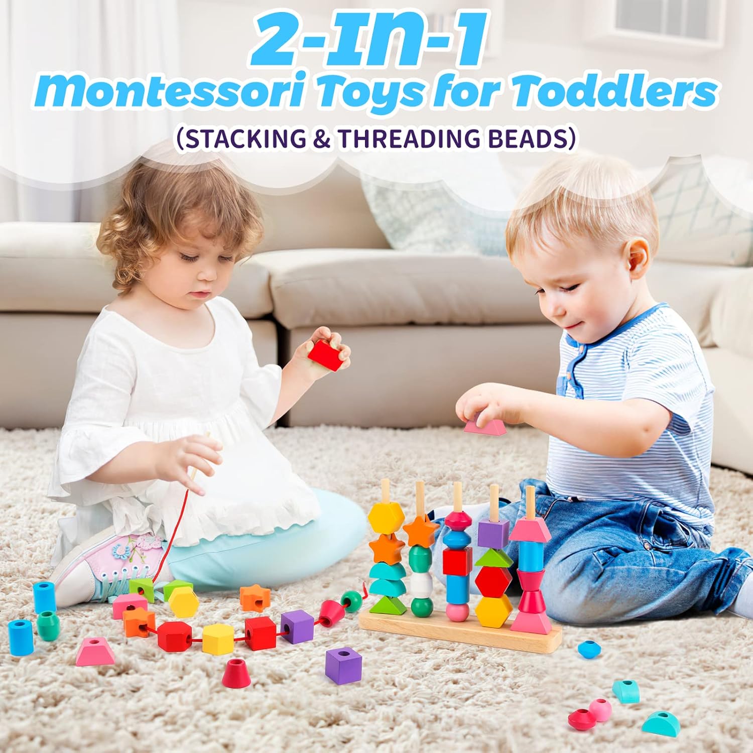 Fidtoy Juguete Educativo de Bloques y Cuentas de Madera para Niños Pequeños