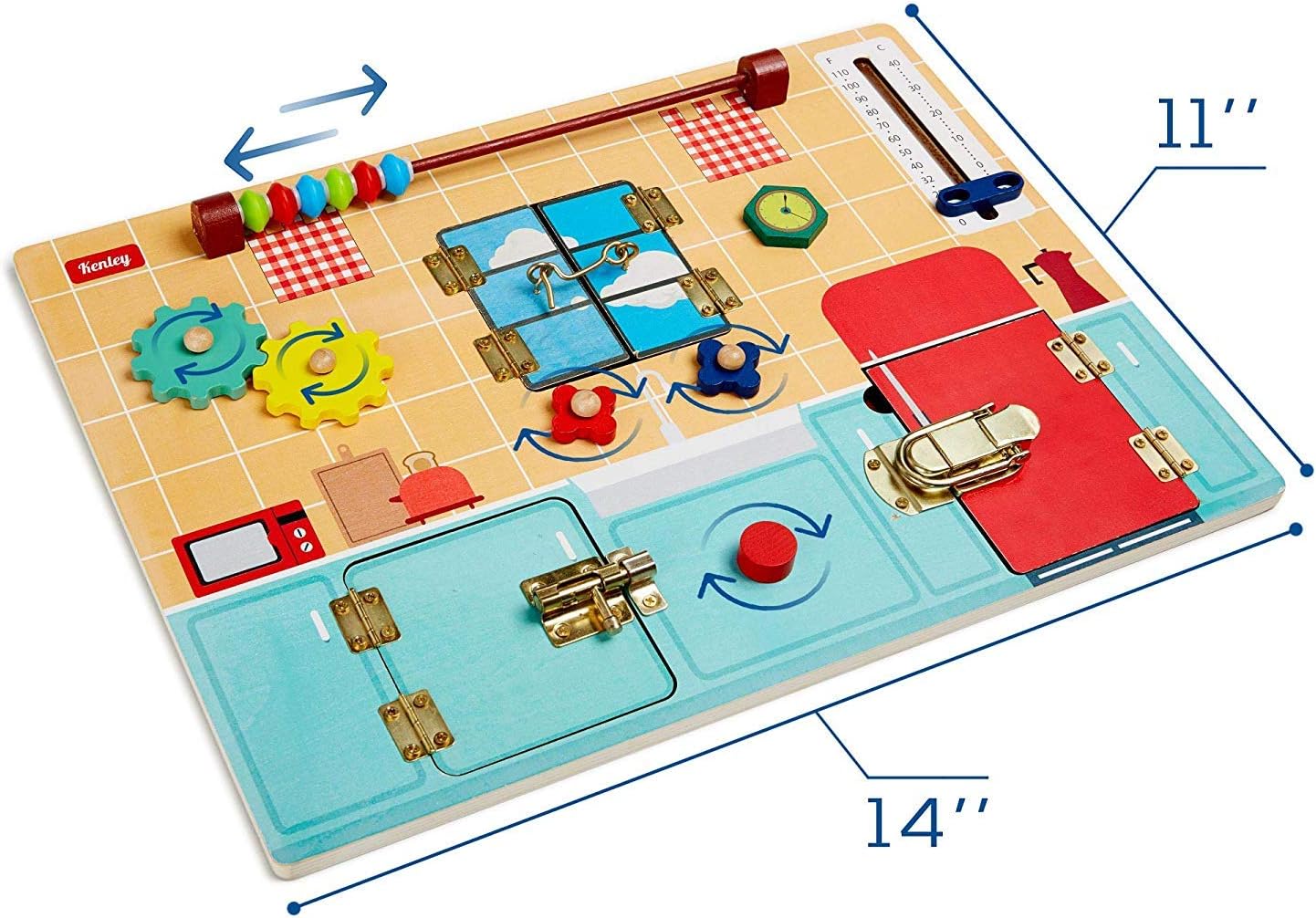 Fidtoy Tablero de Actividades de Madera Montessori para Niños Pequeños con Cerraduras, Pestillos, Engranajes, Juguete Educativo, Habilidades Motoras Finas, Juguete Sensorial de Viaje, Regalo Silencioso