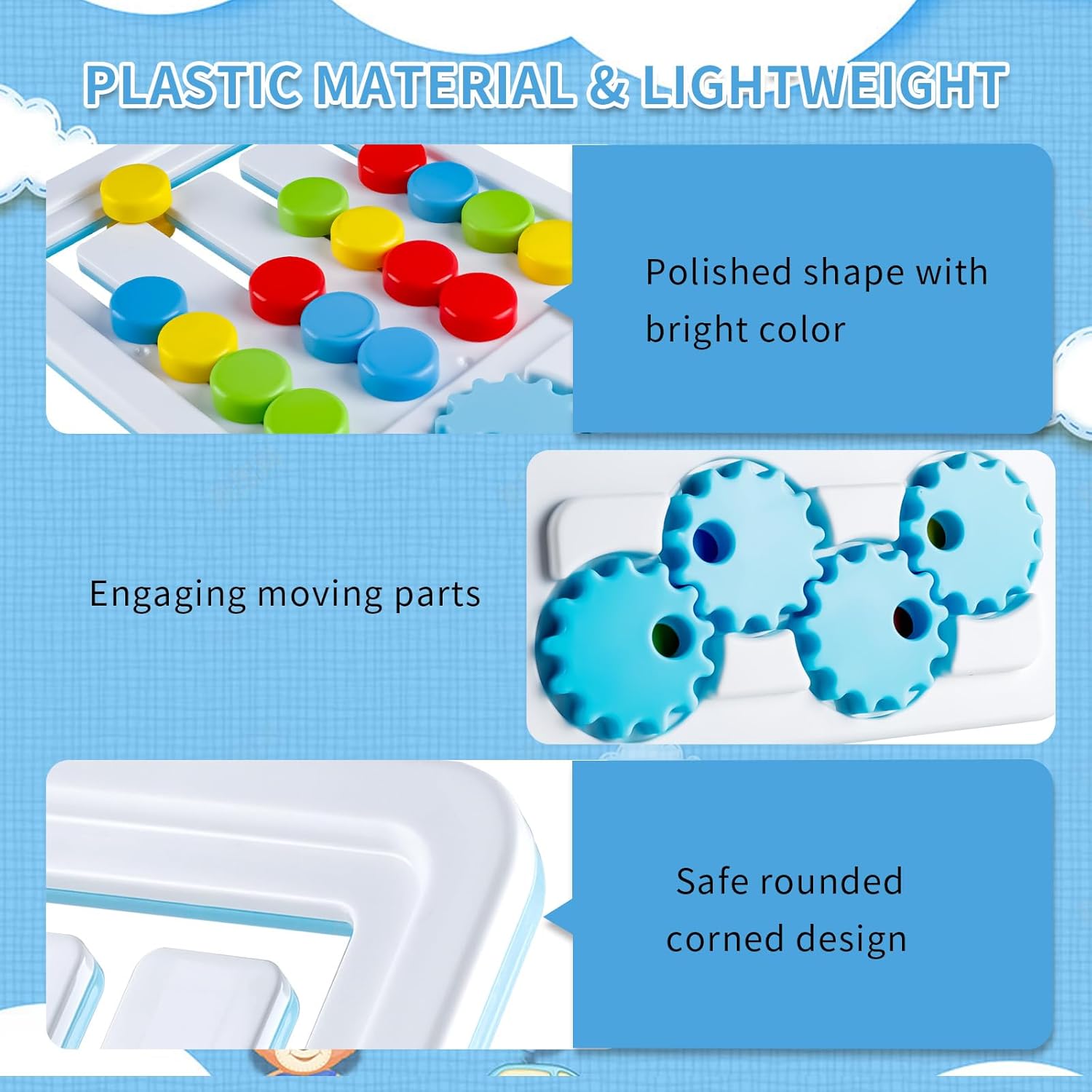 Fidtoy 2-en-1 Jeu de logique d'engrenages à motifs à quatre couleurs, Puzzle d'engrenages manuel en plastique de correspondance de couleurs, Jouet de logique de conscience spatiale et de numératie pour les 2-6 ans