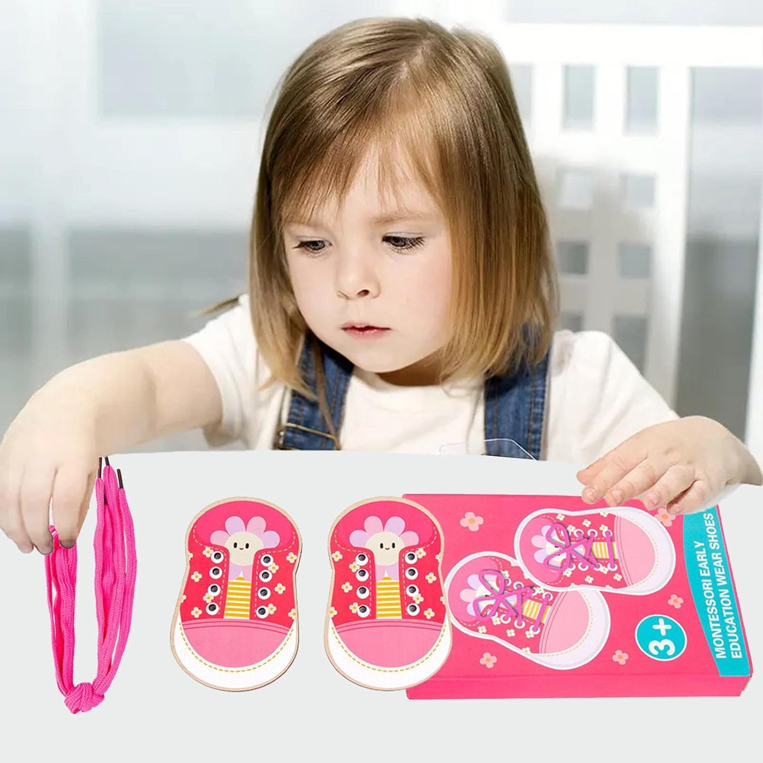 Chengstore, juguete de cordones para zapatos, juguete de cordones para zapatos para niños pequeños | Práctica de atar zapatos para niños, juguete para aprender a atar cordones, juguete para habilidades motoras finas, juego de enhebrar