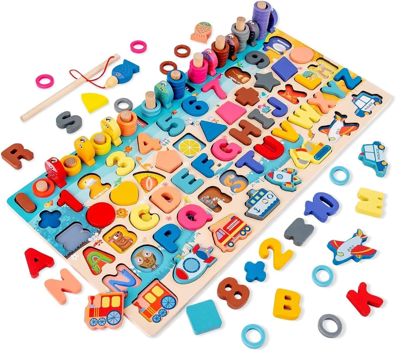 Fidtoy Puzzle en bois Alphabet et chiffres pour les tout-petits – Jouet éducatif Montessori pour l'apprentissage précoce et le comptage