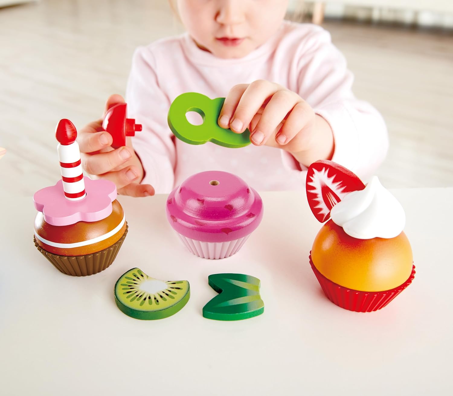 Fidtoy Ensemble de jouets en bois pour cupcakes 18 pièces, kit de dessert pour enfants, jeu d'imitation