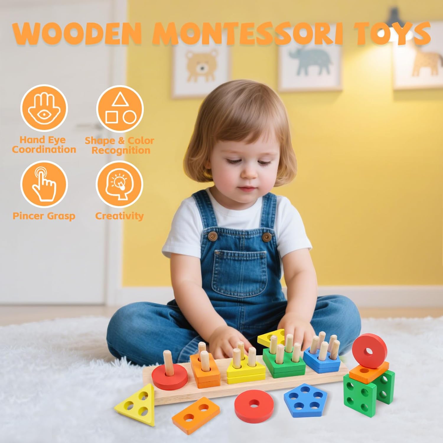 Fidtoy Jouet d'apprentissage Puzzle à encastrer en bois pour tout-petits