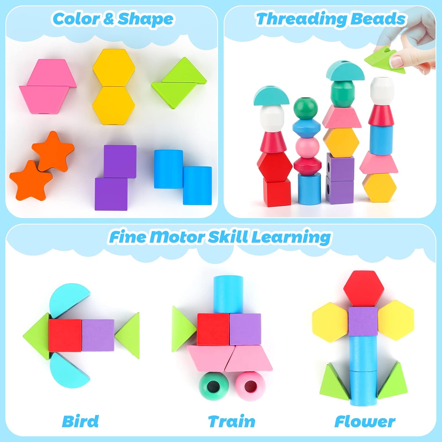 Fidtoy Juguete Educativo de Bloques y Cuentas de Madera para Niños Pequeños