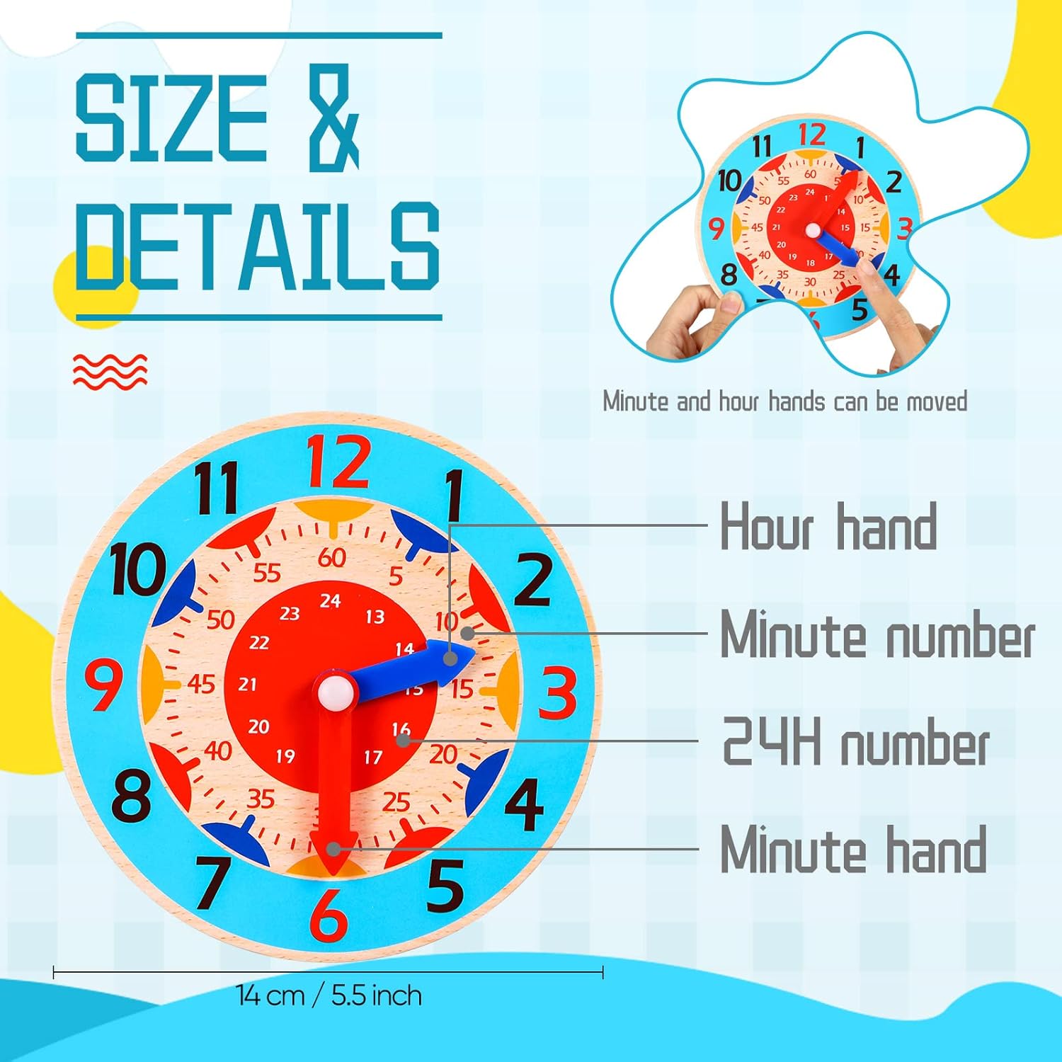 Fidtoy Montessori Wooden Learning Clock – Toddler Educational Toy for Time & Independence