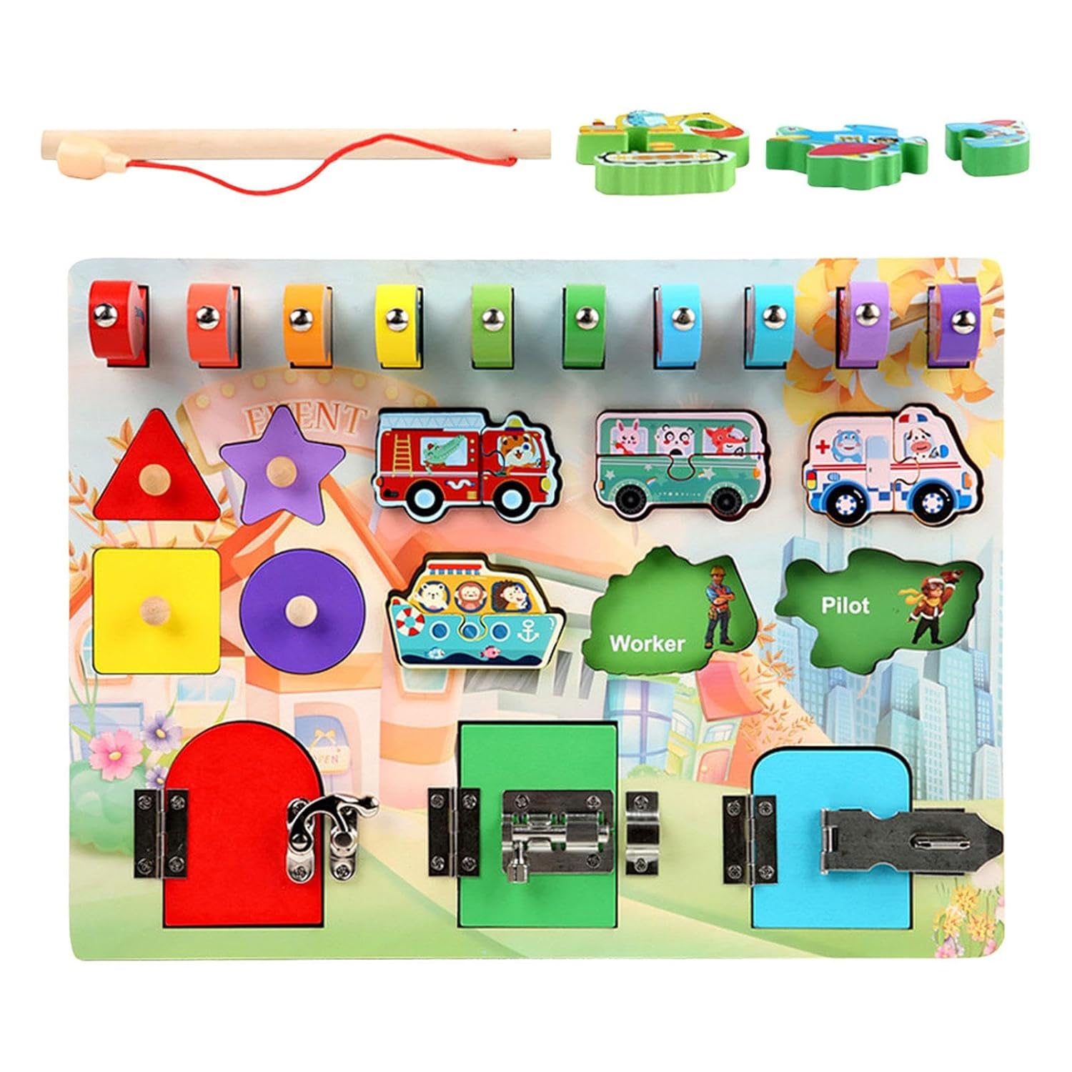 Fidtoy Tablero de Actividades de Madera Montessori para Niños Pequeños con Cerraduras, Interruptores, Formas, Números Juguete de Aprendizaje Habilidades Motoras Finas Juguete de Viaje Silencioso Regalo