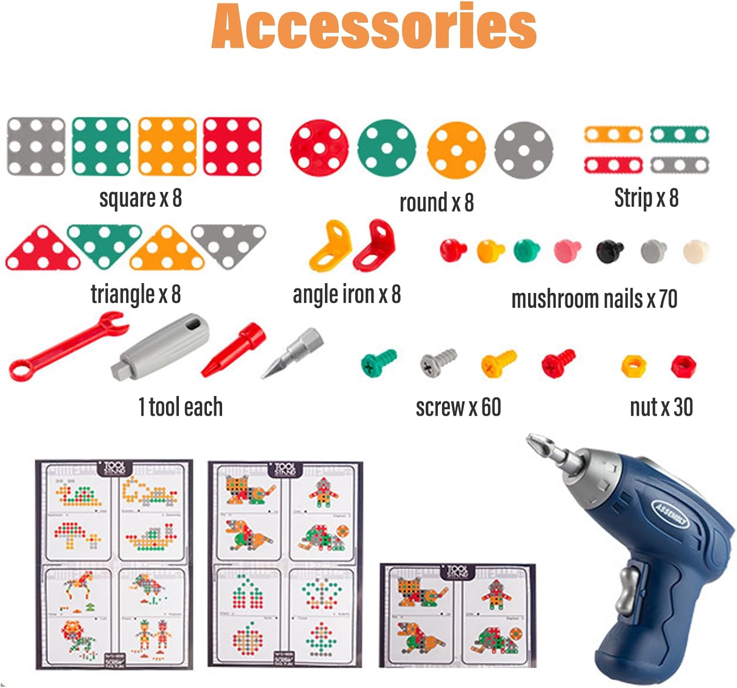 Fidtoy Montessori Electric Drill Tool Set for Kids – 203PCS STEM Construction Building Toy