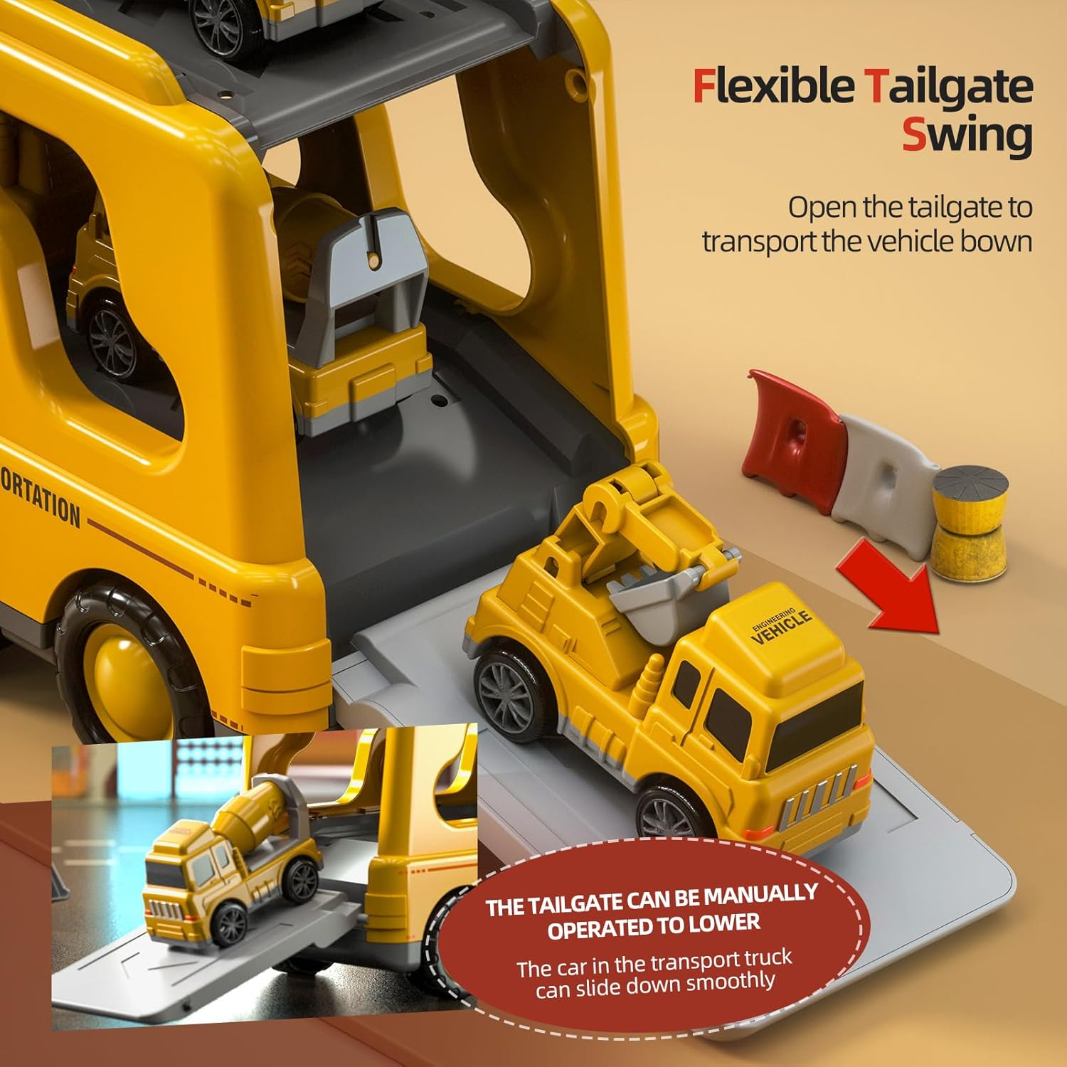 Fidtoy Coffret de 5 camions de construction 5 en 1 pour tout-petits avec lumières et sons, excavatrice, bulldozer, grue