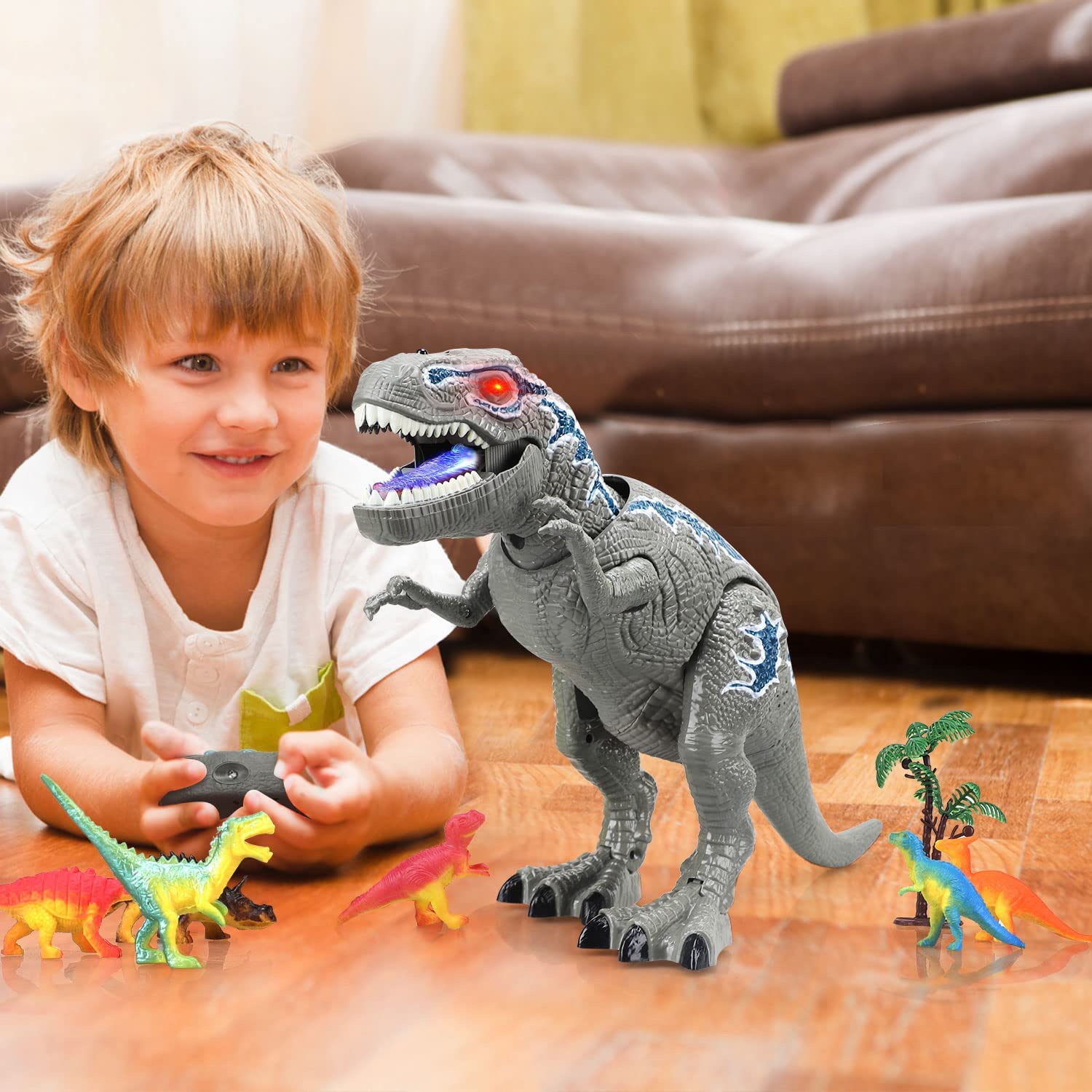Fidtoy Remote Control T-Rex Dinosaur Toy with Mist Spray for Kids