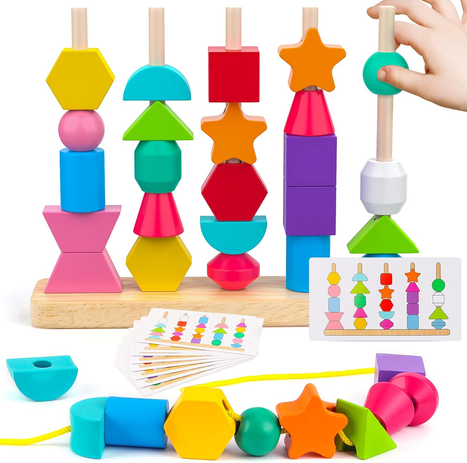 Fidtoy Juguete Educativo de Bloques y Cuentas de Madera para Niños Pequeños