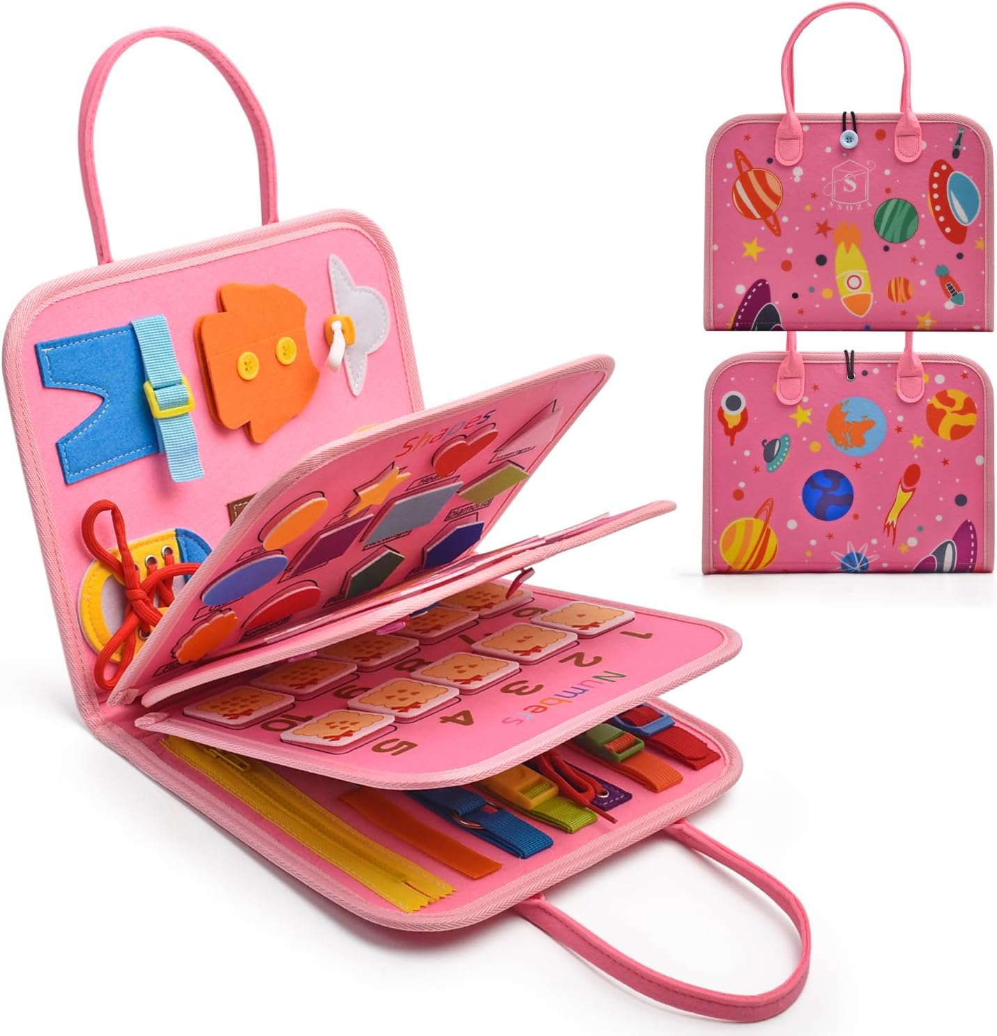 Tabla de actividades Montessori para niños pequeños de 3 a 5 años - Actividades de aprendizaje para viajes, viajes por carretera - Juguetes educativos sensoriales con habilidades para la vida, alfabeto, animales, formas