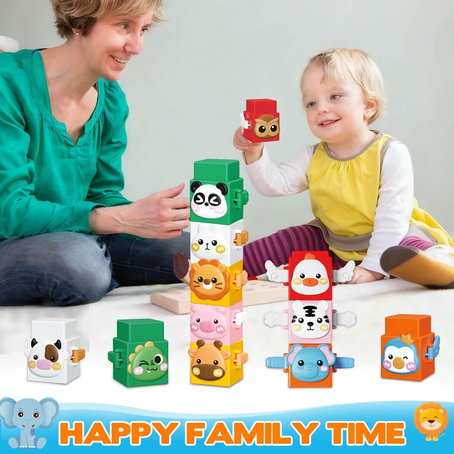 Fidtoy Jouet à empiler animaux pour tout-petits, jouet d'apprentissage interactif pour enfants de 1, 2, 3 ans, motricité fine, développement précoce, reconnaissance des couleurs
