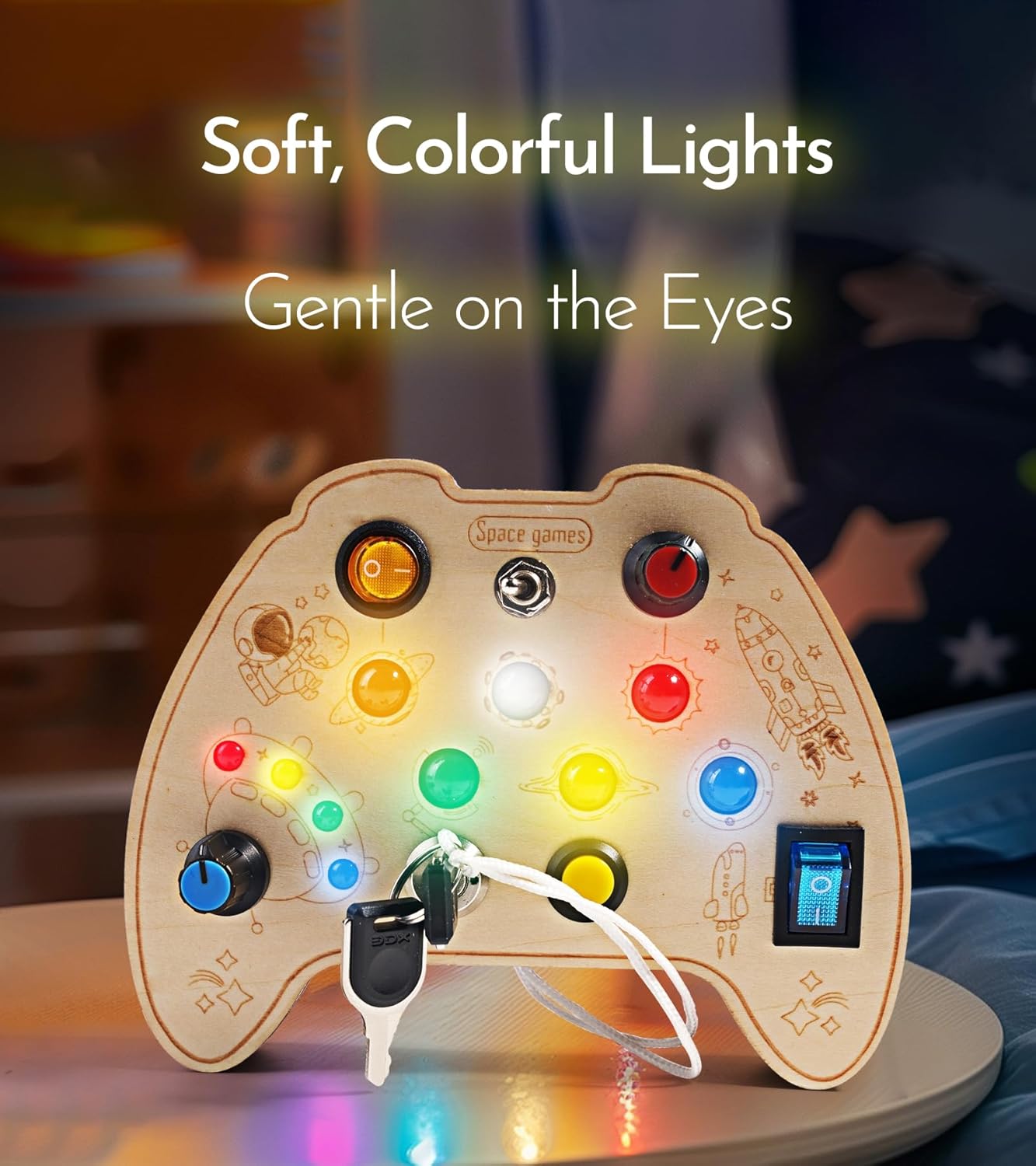 KidMigo Montessori Tablero Sensorial de Madera con Interruptor de Luz LED, Interruptores de Llave para Habilidades Motoras, Juguetes Sensoriales para Niños de 2 a 5 Años en Adelante