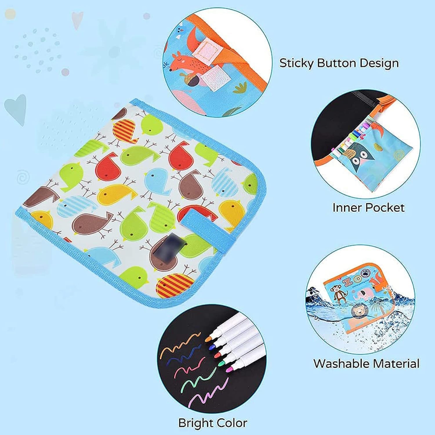 Fidtoy Livre de Dessin Réutilisable pour Enfants – Cahier de Gribouillage Effaçable avec Marqueurs Lavables, Tablette de Dessin Portable pour Voyage, Thème Dinosaure et Pratique d'Écriture Créative