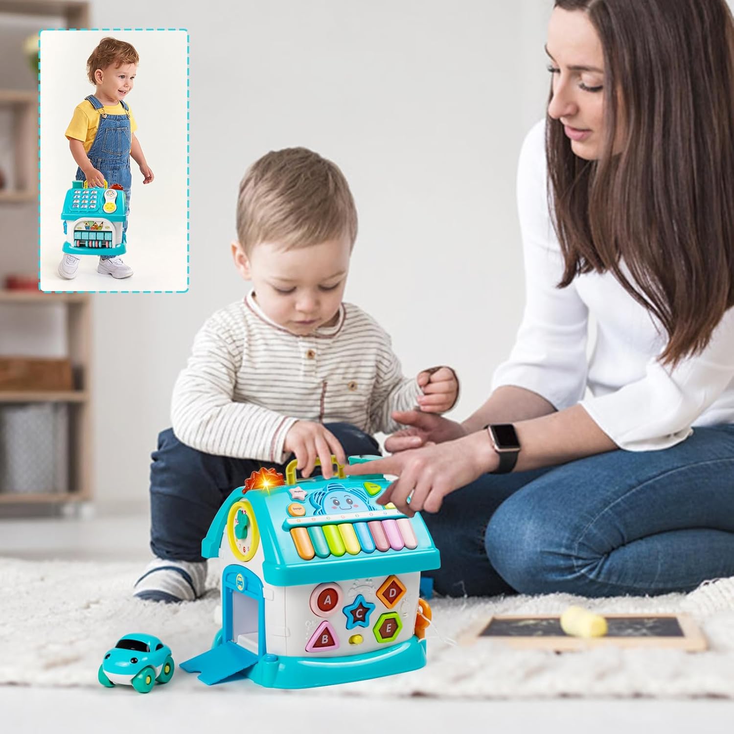 Fidtoy Dreaming Party Maison Musicale Jouet d'Éveil Musical 8-en-1 pour Tout-Petits avec Piano, Horloge, Téléphone, Fenêtres Animaux, Voiture, Formes et Chiffres