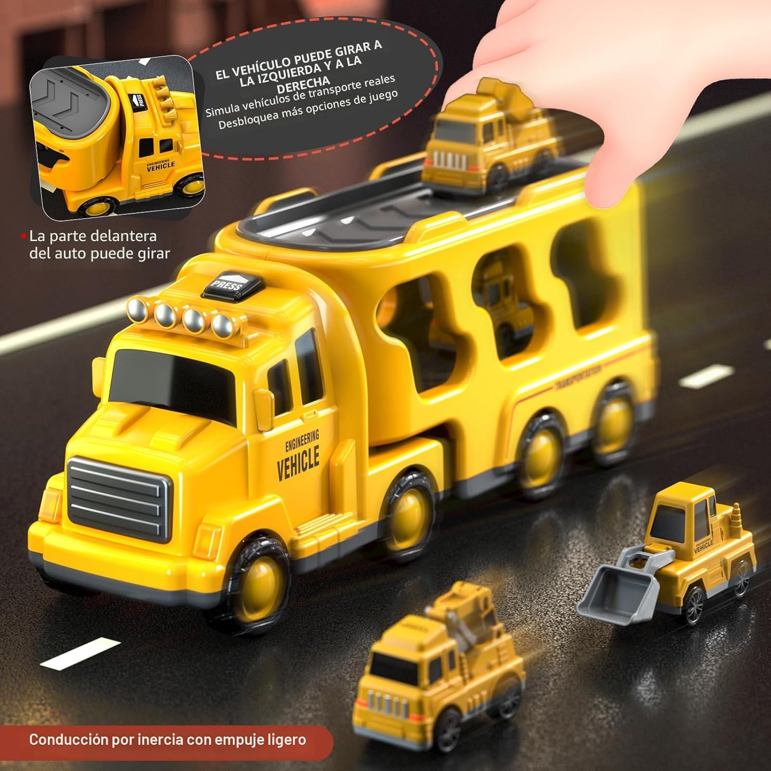 Fidtoy Coffret de 5 camions de construction 5 en 1 pour tout-petits avec lumières et sons, excavatrice, bulldozer, grue