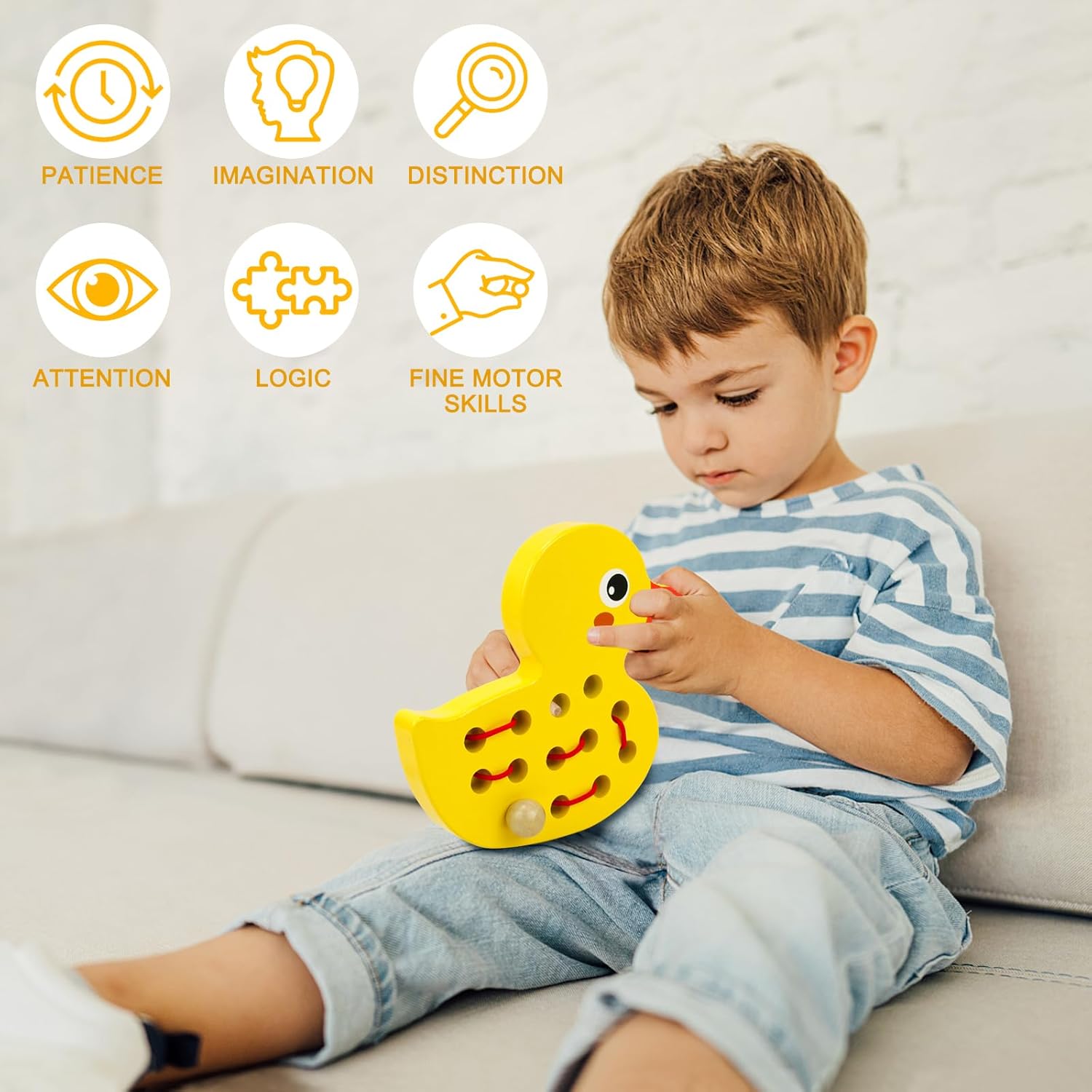 Fidtoy Juguete de Madera con Cordones Montessori para Enhebrar, Juguete para Niños Pequeños, Habilidades Motoras Finas, Rompecabezas de Oruga de Manzana, Juguete de Viaje, Juguete Educativo, Regalo