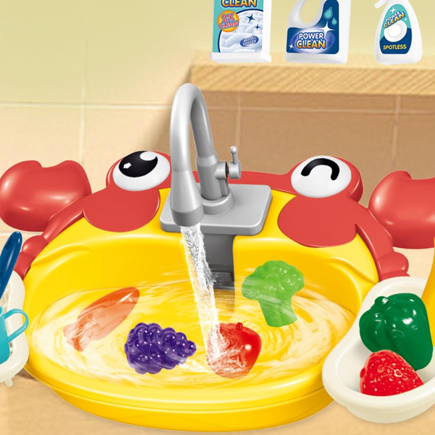 Fidtoy Jouet Évier de Cuisine Animal Mignon pour Enfants de 3 à 8 Ans avec Robinet à Eau Courante, Jeu de Rôle de Cuisine Interactif avec Fruits, Légumes et Panier de Vidange