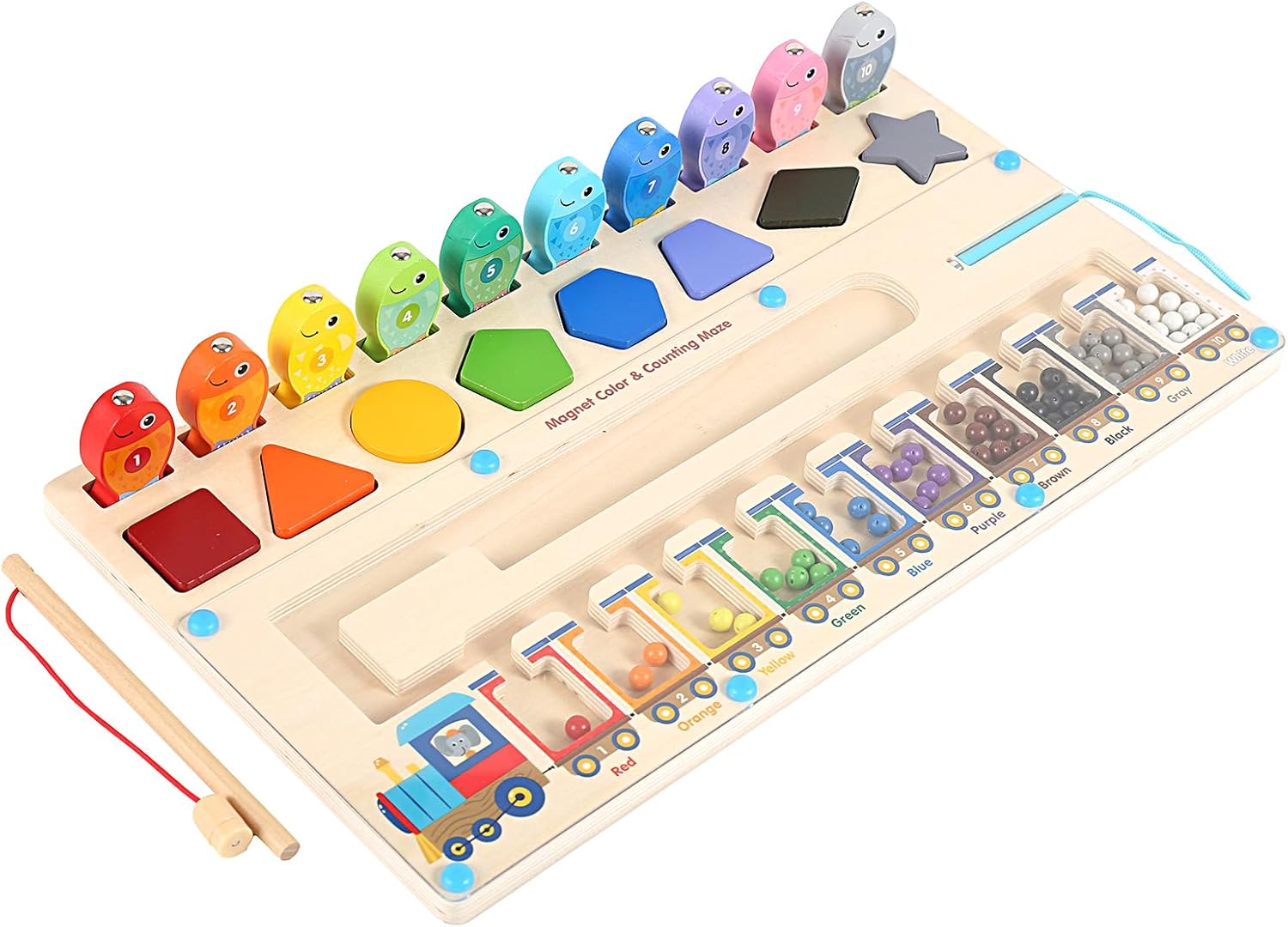 Fidtoy 3 en 1, juguete de laberinto magnético Montessori para niños pequeños, clasificación de colores, combinación de formas, juego de pesca, tablero de aprendizaje, motricidad fina, juguete educativo de viaje