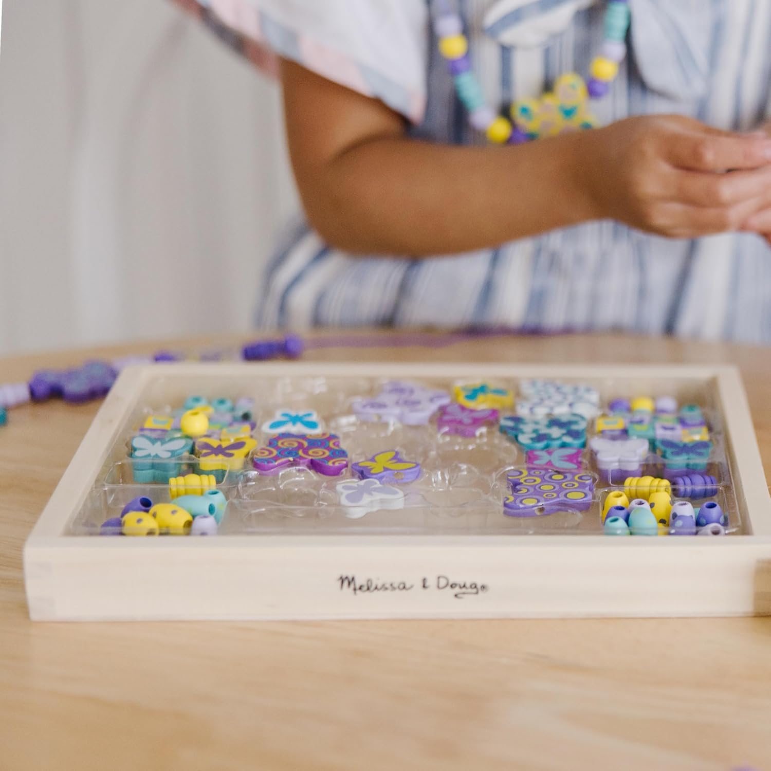 Fidtoy Butterfly Wooden Bead Set for Kids Jewelry Making