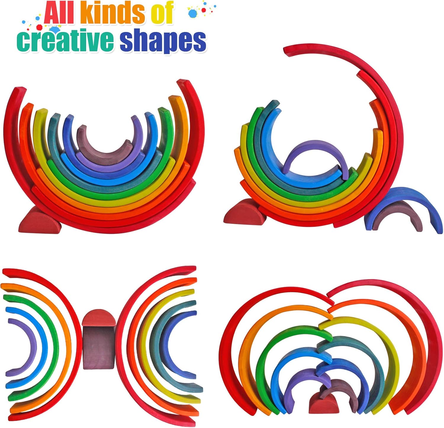 Fidtoy Rainbow Semi Circle Wooden Building Toy for Kids 3+