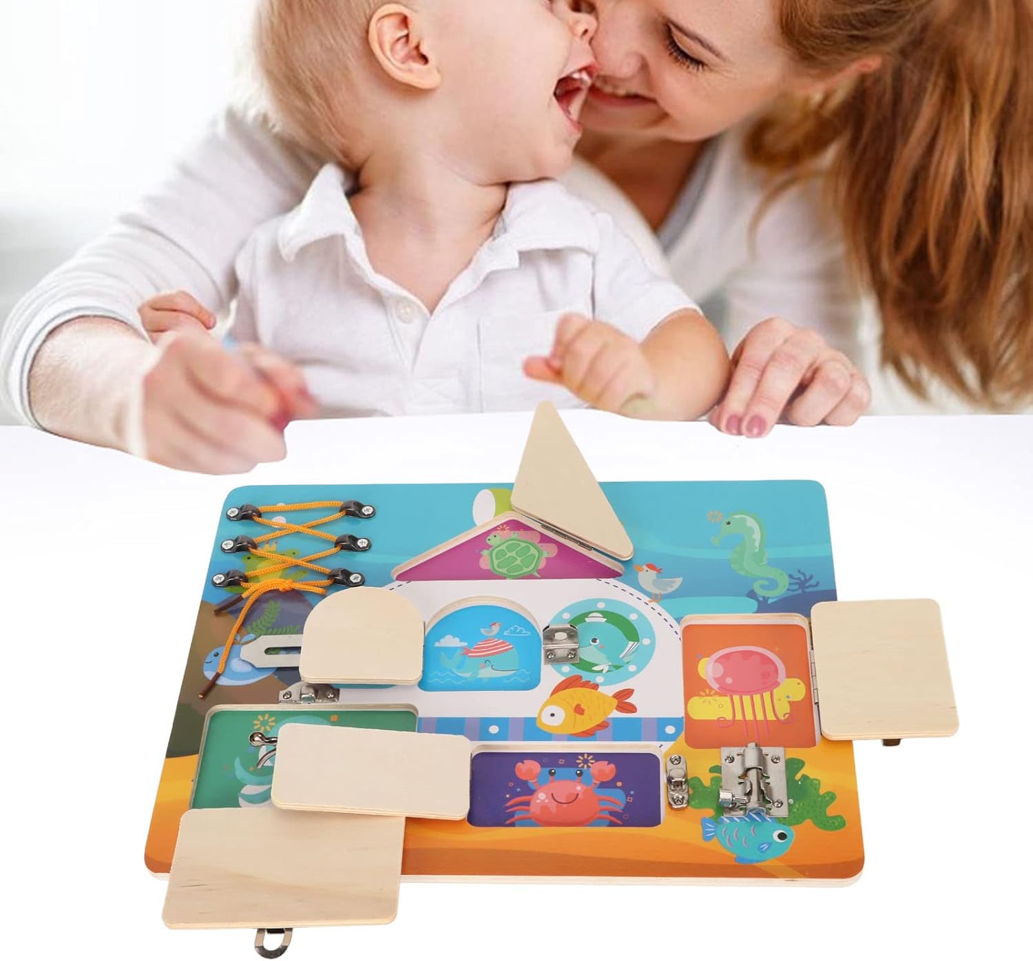 Pizarra sensorial, estimula el ejercicio cerebral, tablero de actividades sensoriales, coordinación ocular, tema del océano, explora la cognición para niños pequeños de preescolar