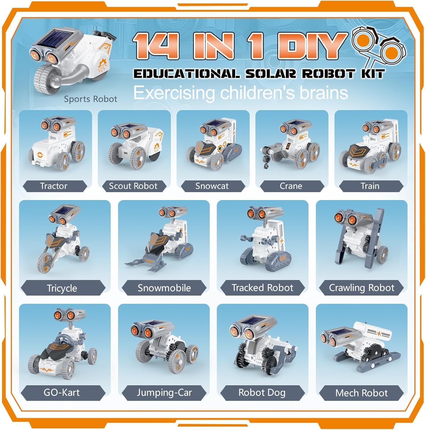 Fidtoy Solar Power Robotics Kit 14 Models in 1, 191-Piece Plastic STEM Robot Building Toy with Solar and AAA Battery Play, Engineering Learning Kit for Kids