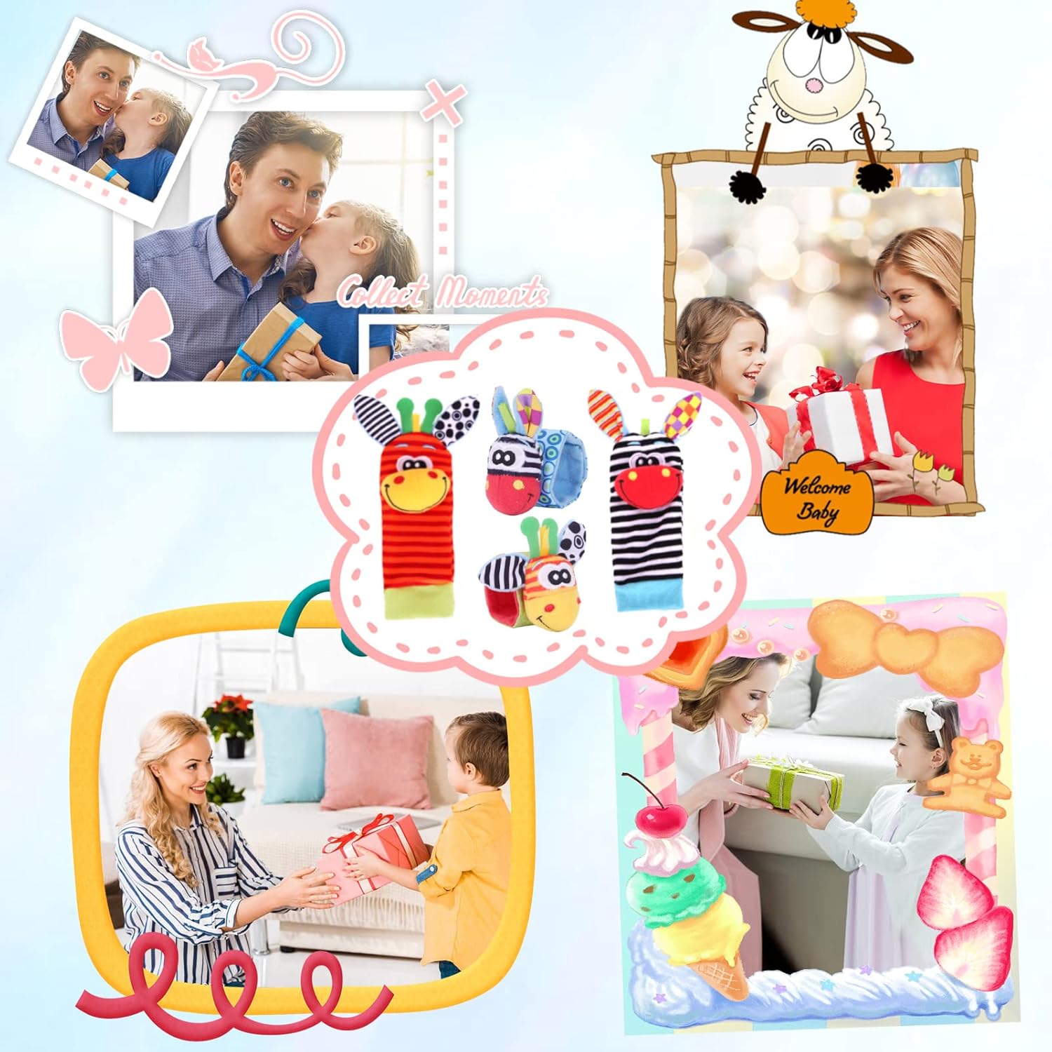 Fidtoy Hochet pour poignet et pied de bébé – Chaussettes et hochets de poignet sensoriels pour nouveau-né de 0 à 12 mois