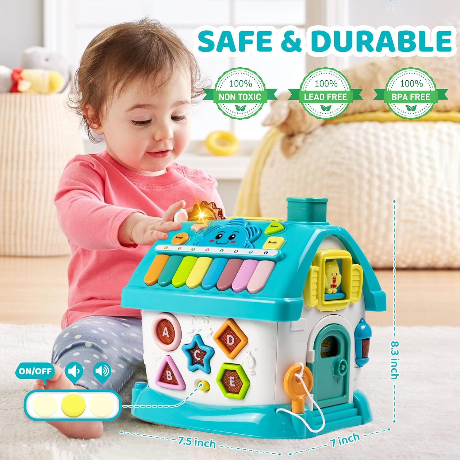 Fidtoy Dreaming Party Maison Musicale Jouet d'Éveil Musical 8-en-1 pour Tout-Petits avec Piano, Horloge, Téléphone, Fenêtres Animaux, Voiture, Formes et Chiffres