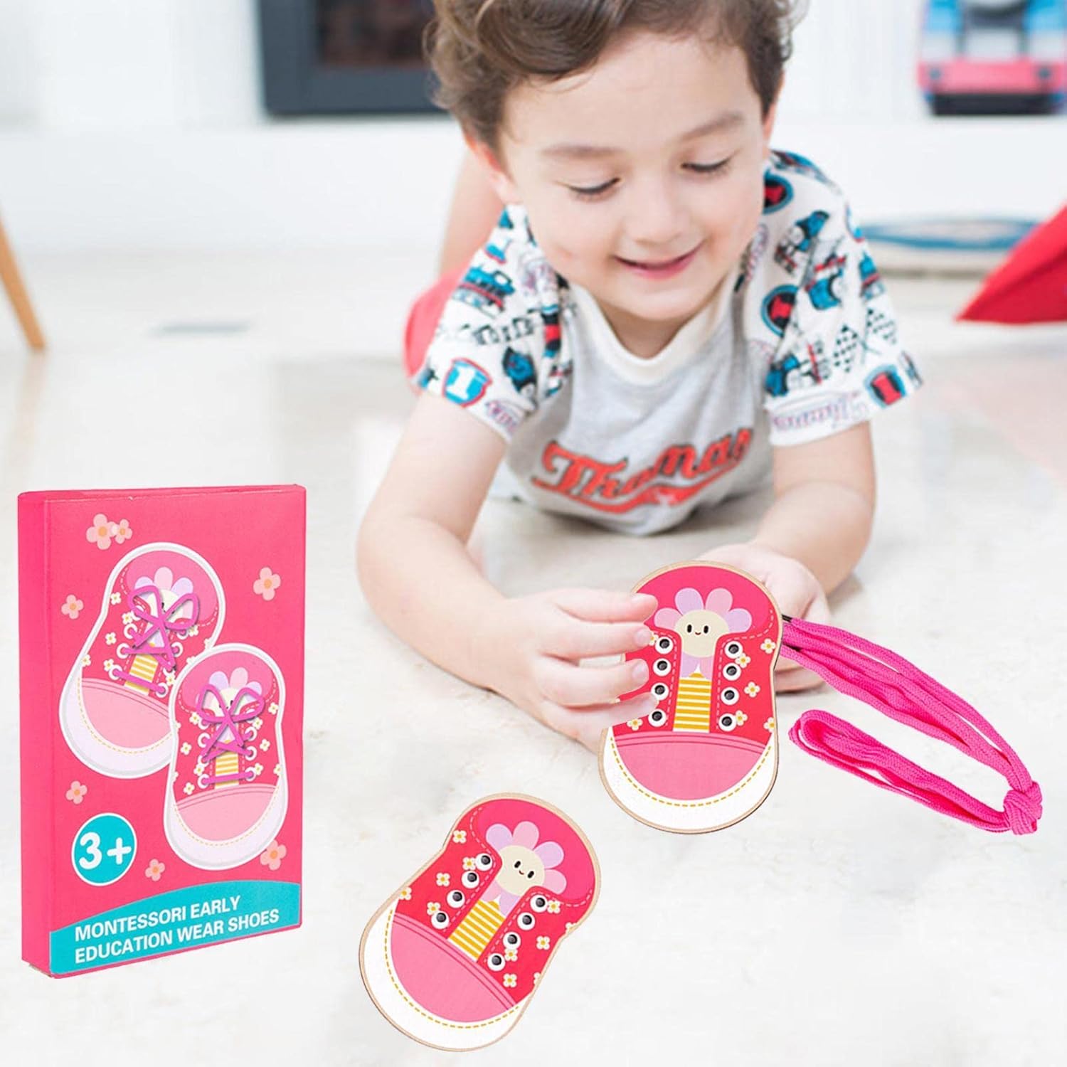 Chengstore, juguete de cordones para zapatos, juguete de cordones para zapatos para niños pequeños | Práctica de atar zapatos para niños, juguete para aprender a atar cordones, juguete para habilidades motoras finas, juego de enhebrar
