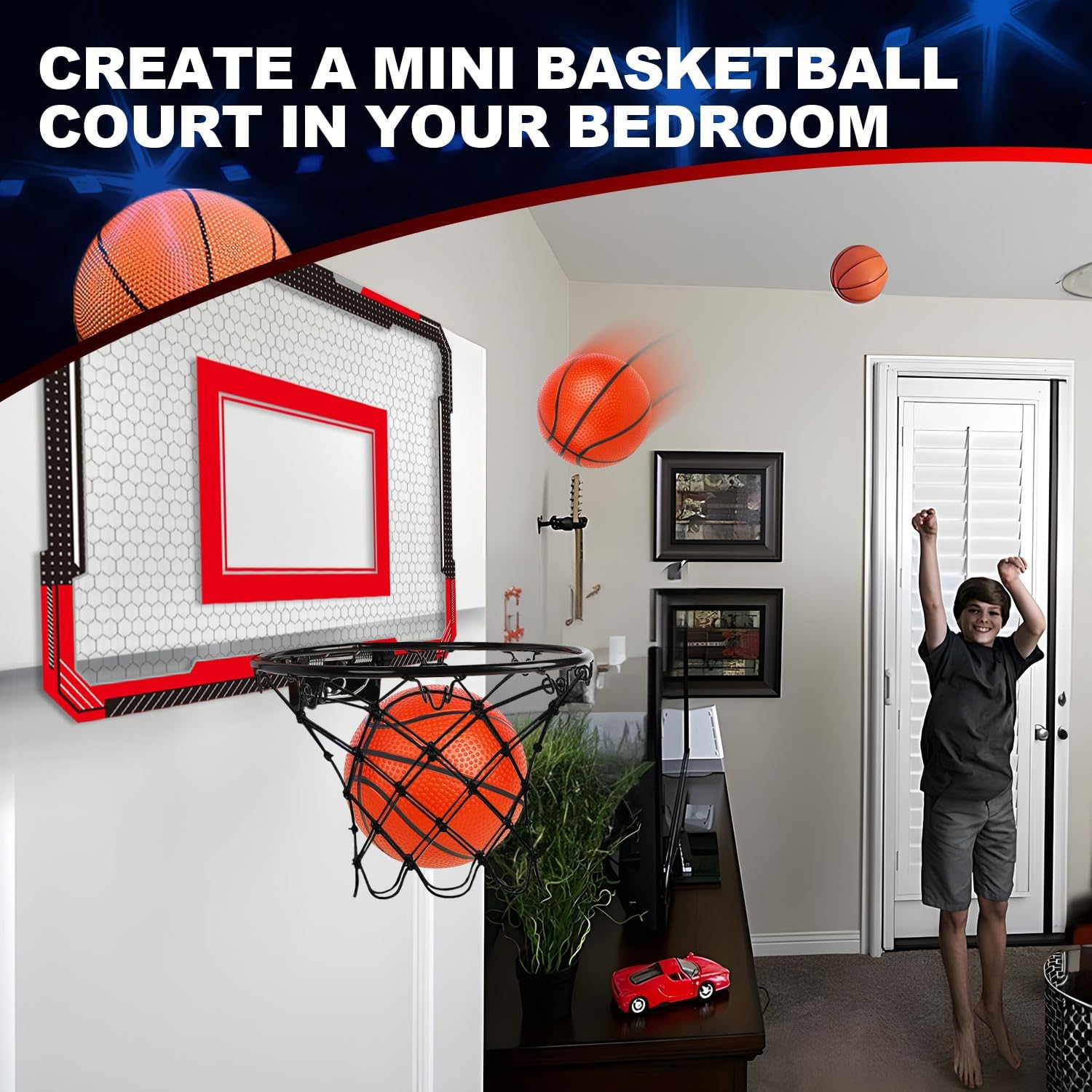 Juego de canasta de baloncesto pequeña de interior Fidtoy con 4 pelotas