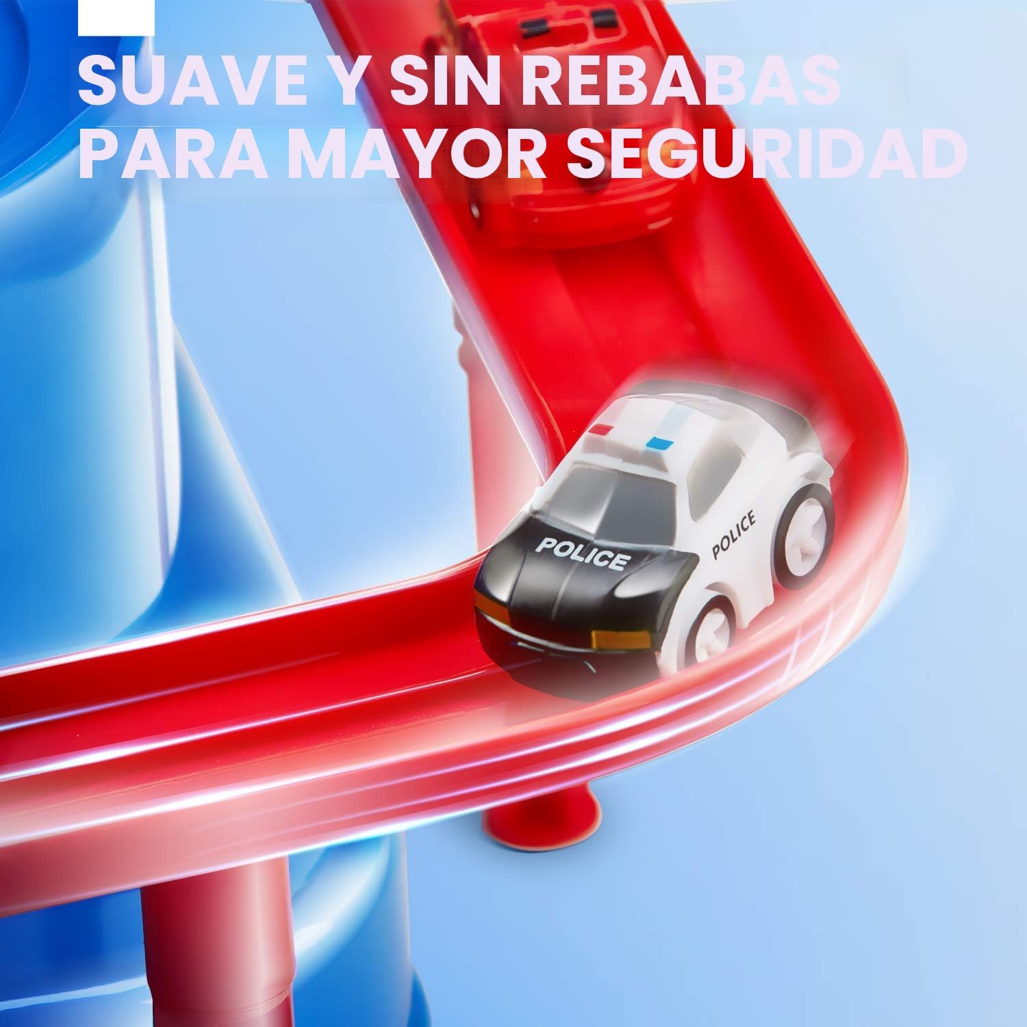 Fidtoy Circuit de Voiture d'Aventure 2-en-1 pour Enfants – Circuit de Secours Urbain Multi-Niveaux avec 3 Mini-Voitures, 6 Boutons de Contrôle, 8 Défis et Jeu de Course Manuel