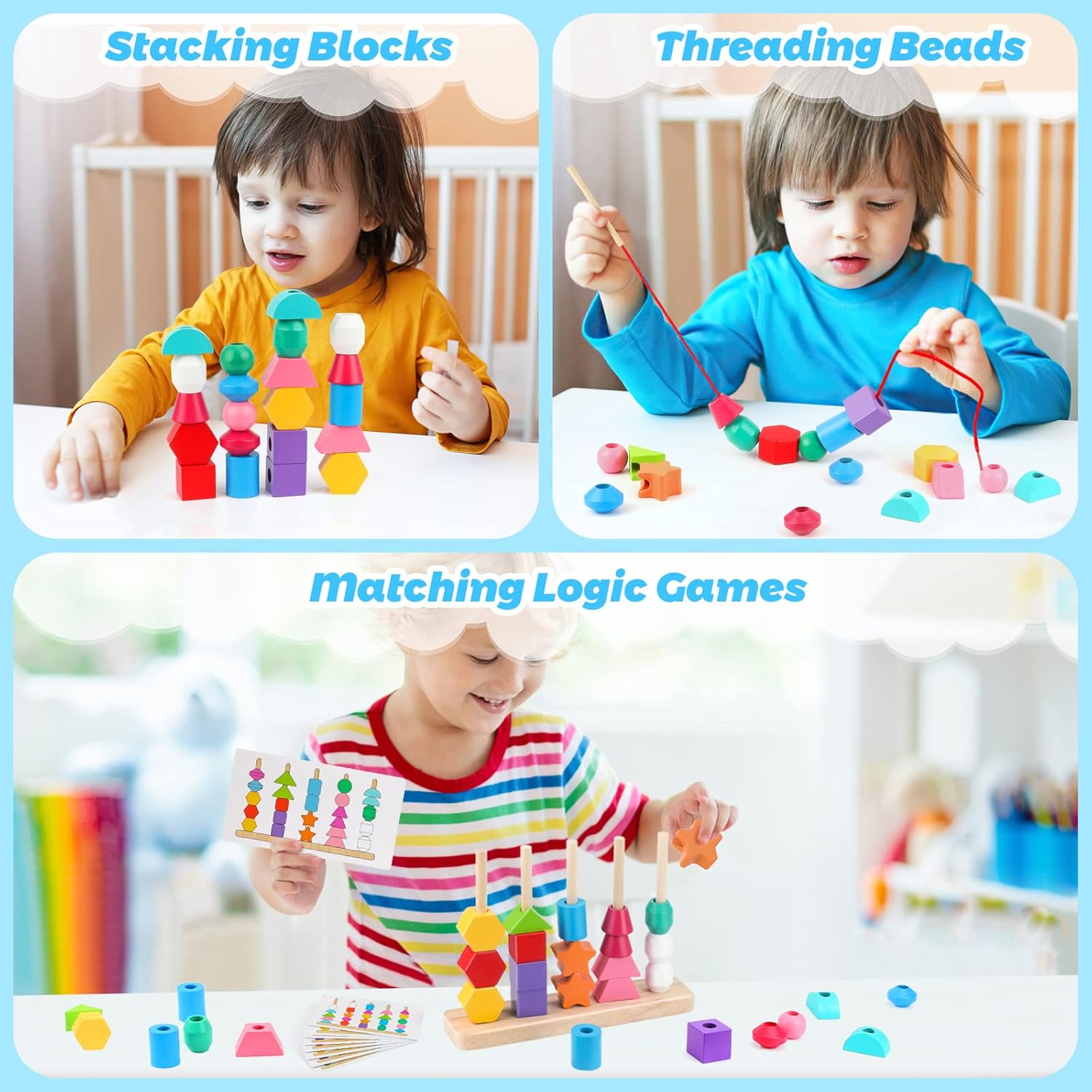 Fidtoy Juguete Educativo de Bloques y Cuentas de Madera para Niños Pequeños
