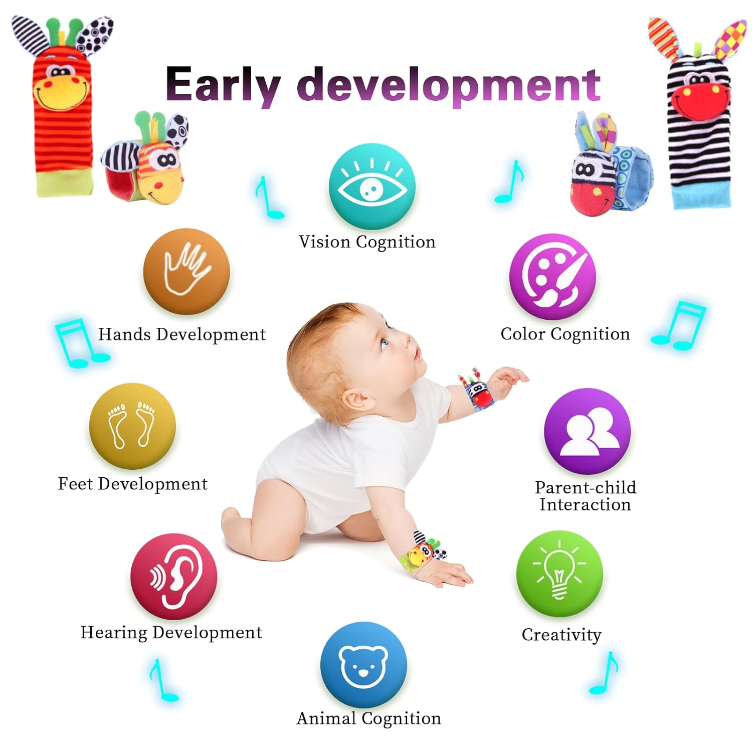 Fidtoy Hochet pour poignet et pied de bébé – Chaussettes et hochets de poignet sensoriels pour nouveau-né de 0 à 12 mois