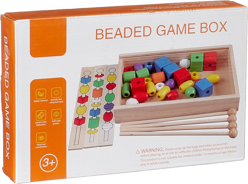 Fidtoy Perles à enfiler en bois pour tout-petits, jouet d'apprentissage des habiletés motrices fines, perles de laçage Montessori pour le jeu calme préscolaire