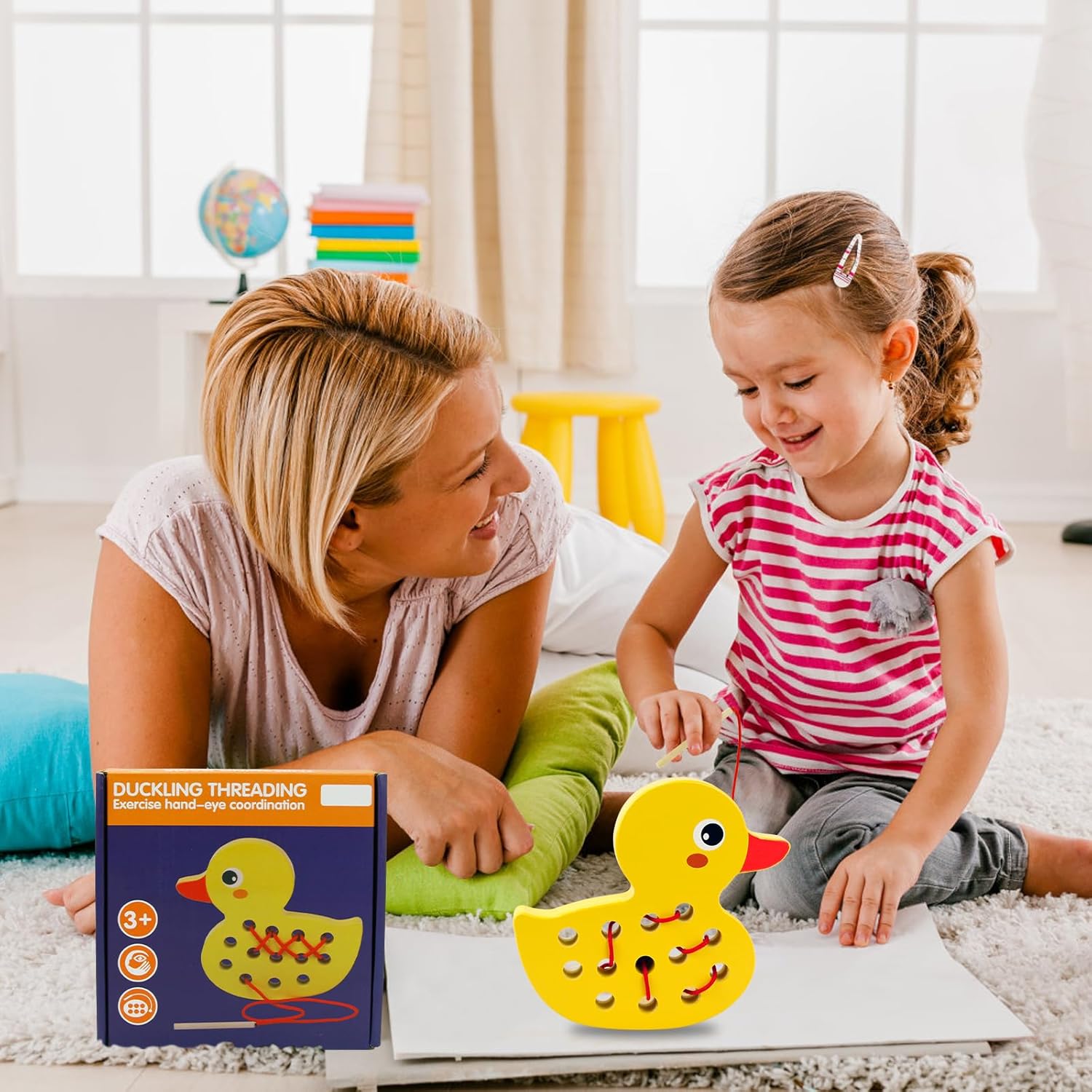 Fidtoy Juguete de Madera con Cordones Montessori para Enhebrar, Juguete para Niños Pequeños, Habilidades Motoras Finas, Rompecabezas de Oruga de Manzana, Juguete de Viaje, Juguete Educativo, Regalo