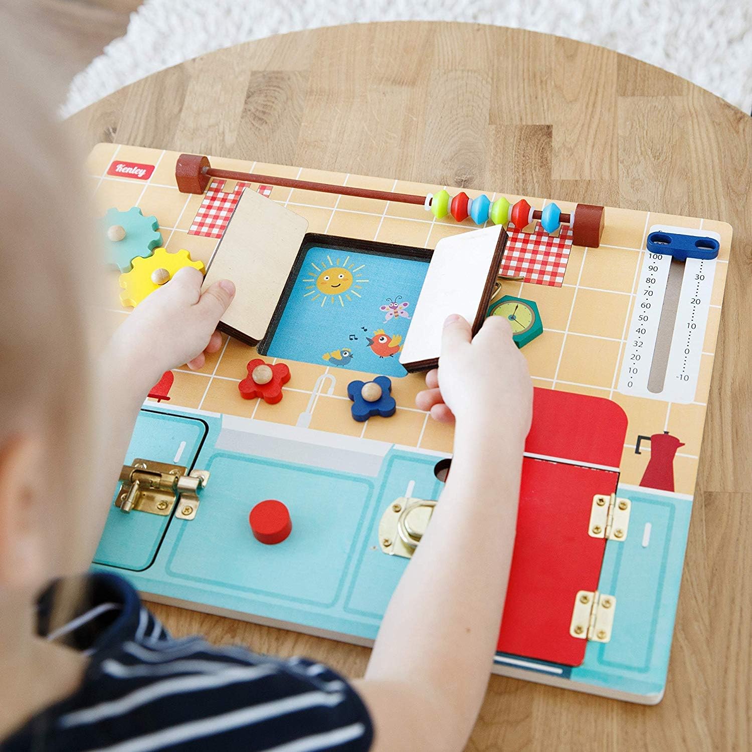 Fidtoy Tablero de Actividades de Madera Montessori para Niños Pequeños con Cerraduras, Pestillos, Engranajes, Juguete Educativo, Habilidades Motoras Finas, Juguete Sensorial de Viaje, Regalo Silencioso