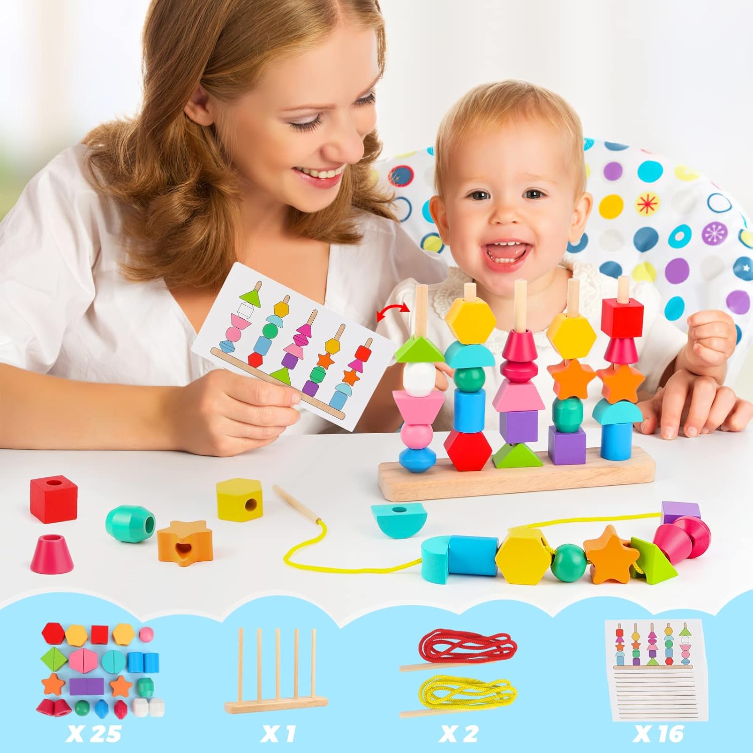 Fidtoy Juguete Educativo de Bloques y Cuentas de Madera para Niños Pequeños