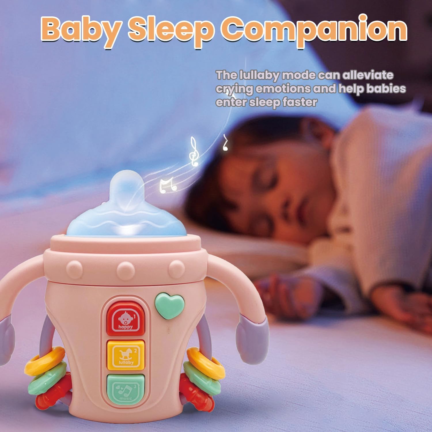 Fidtoy Biberon sensoriel bébé réconfortant avec lumières, musique et anneau de dentition | Jouet d'apprentissage apaisant pour bébés de 6 à 24 mois