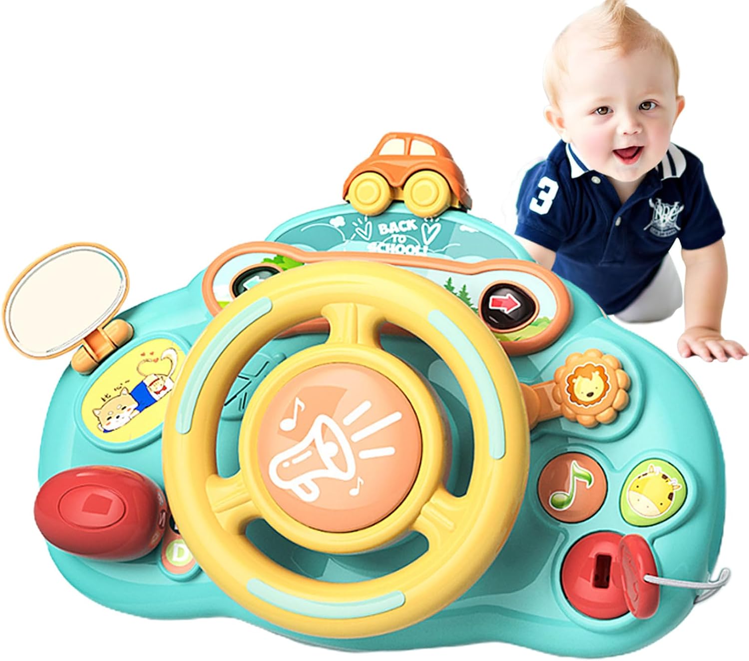 Fidtoy Little Driver Musical Steering Wheel Toy for Toddlers Car Seat Sensory Pretend Driving Play