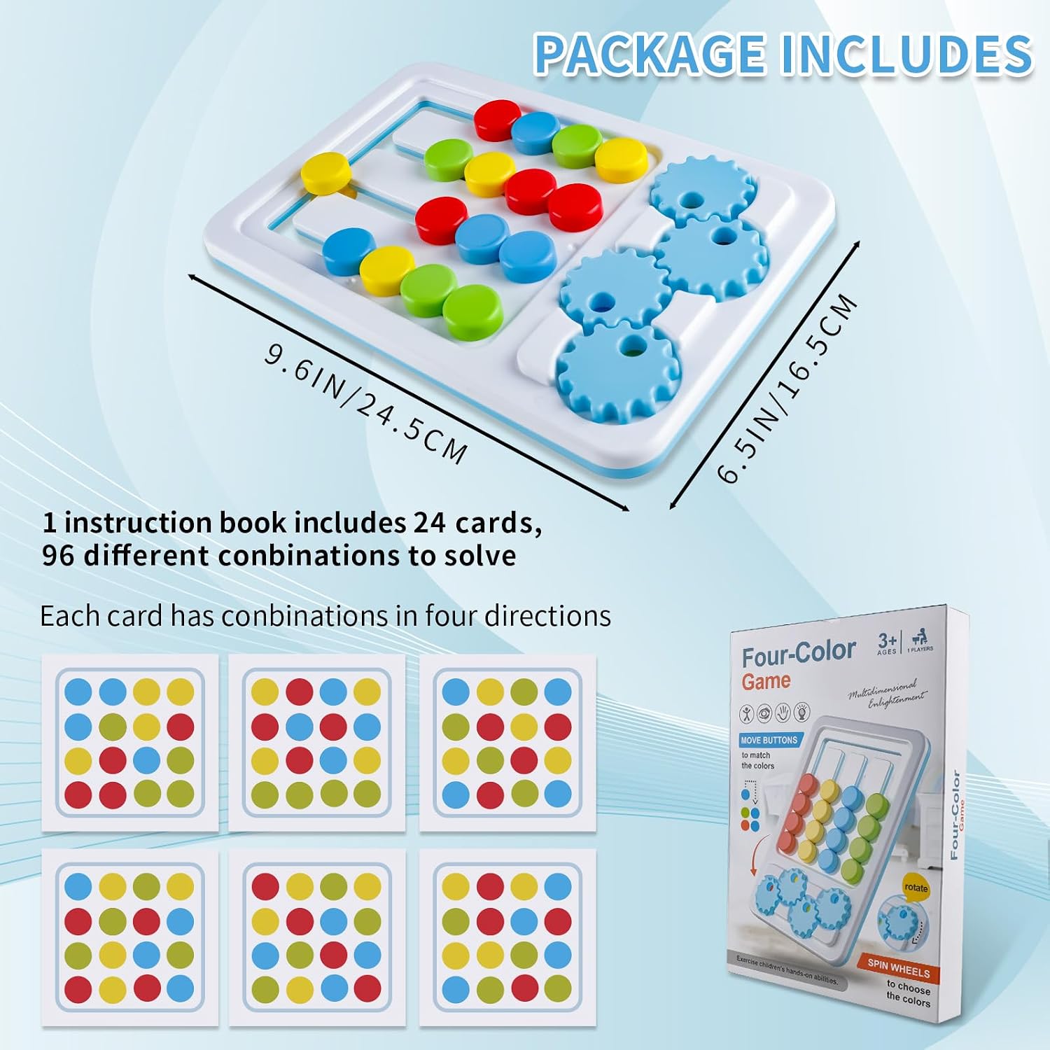 Fidtoy 2-en-1 Jeu de logique d'engrenages à motifs à quatre couleurs, Puzzle d'engrenages manuel en plastique de correspondance de couleurs, Jouet de logique de conscience spatiale et de numératie pour les 2-6 ans