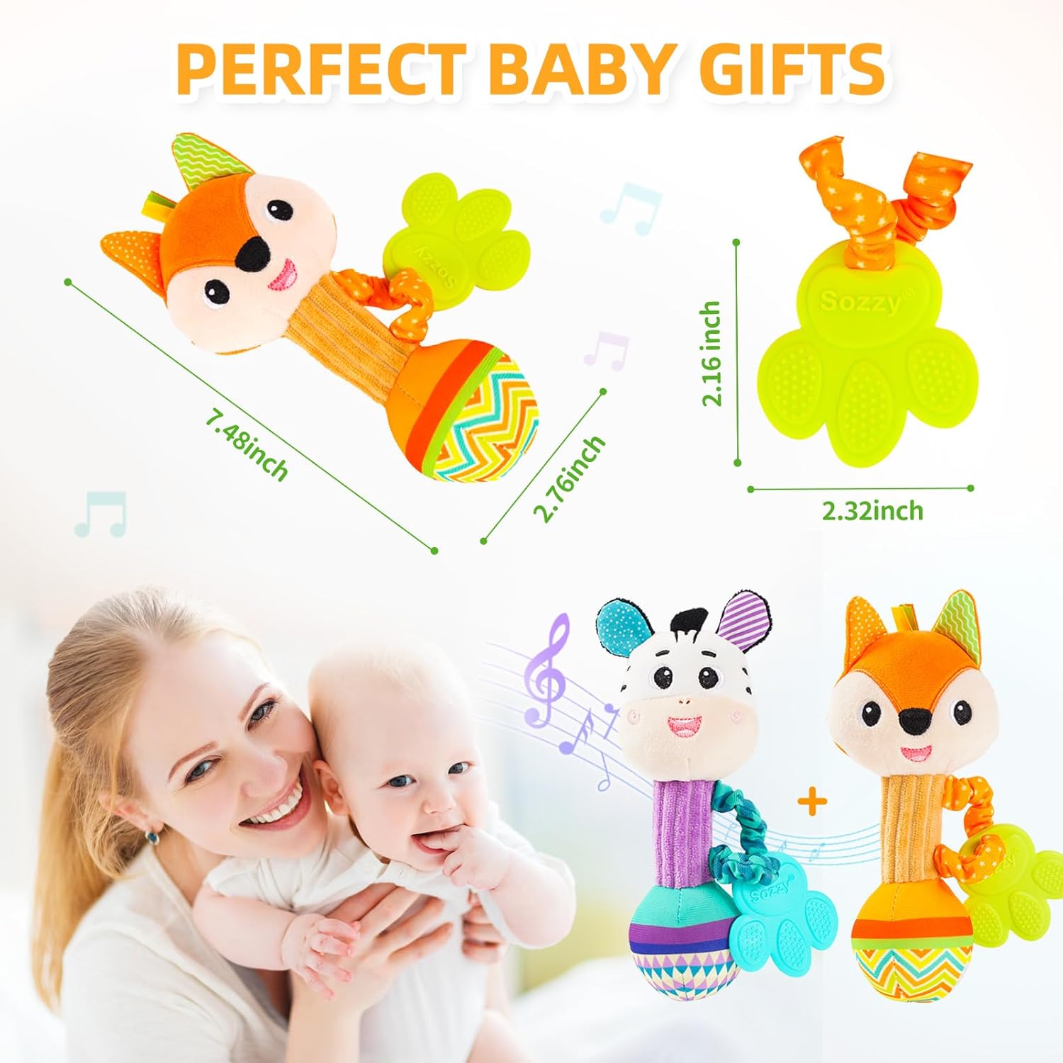 Fidtoy Plush Baby Rattle Toy Set for Newborns – Soft Animal Sensory Rattles for Infant Grasping, Sound Discovery, and Early Development